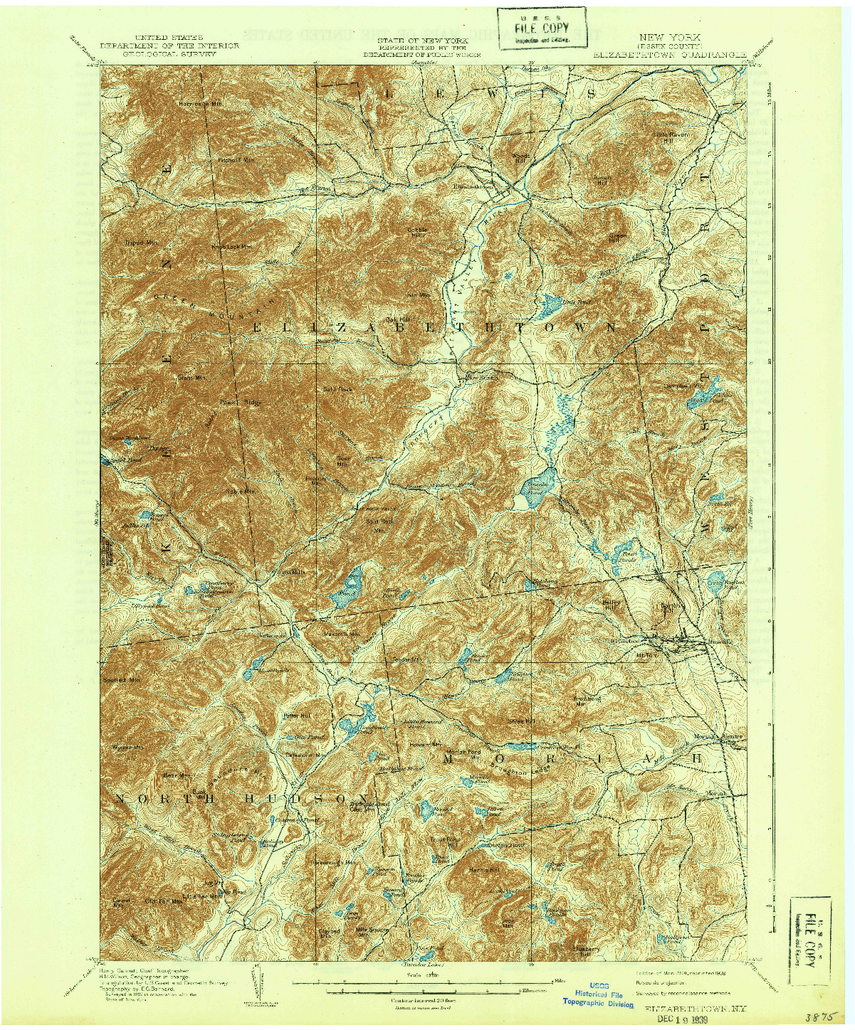 USGS 1:62500-SCALE QUADRANGLE FOR ELIZABETHTOWN, NY 1901