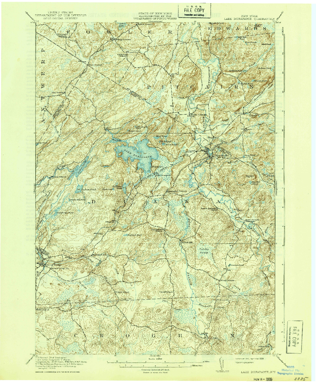 USGS 1:62500-SCALE QUADRANGLE FOR LAKE BONAPARTE, NY 1916