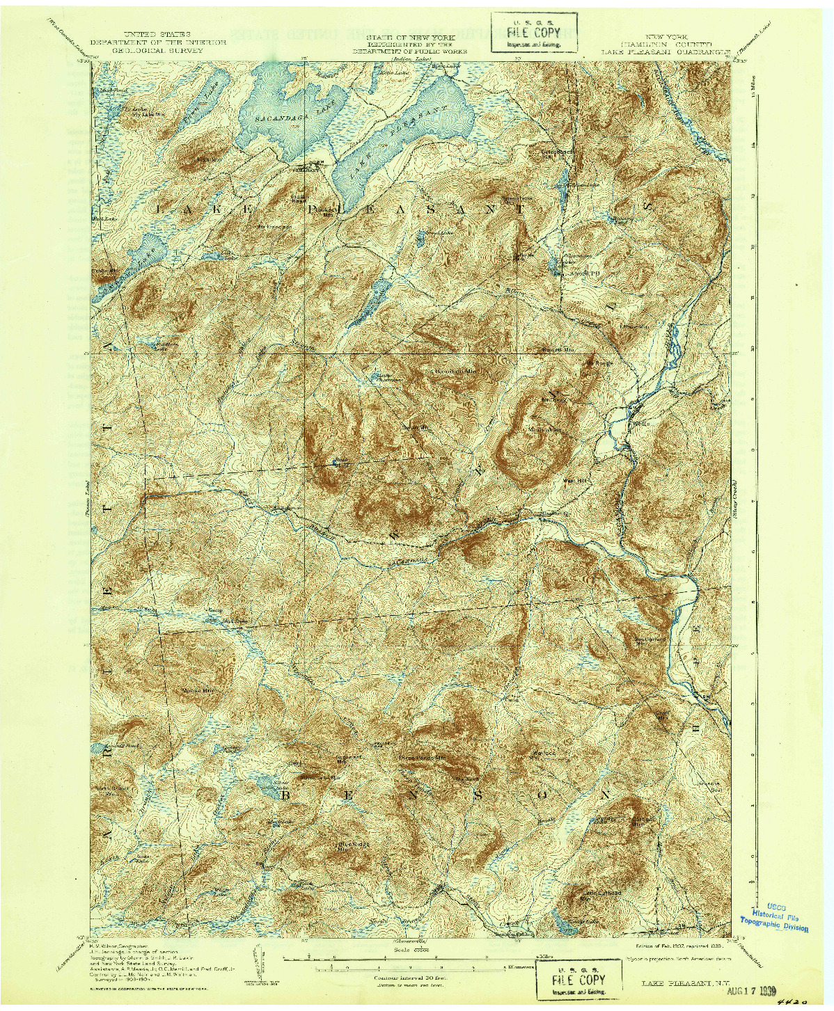 USGS 1:62500-SCALE QUADRANGLE FOR LAKE PLEASANT, NY 1907