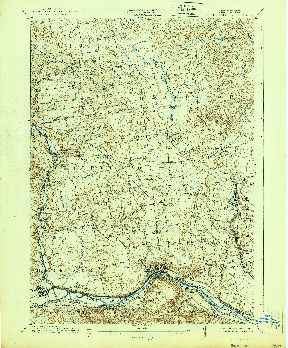 USGS 1:62500-SCALE QUADRANGLE FOR LITTLE FALLS, NY 1939