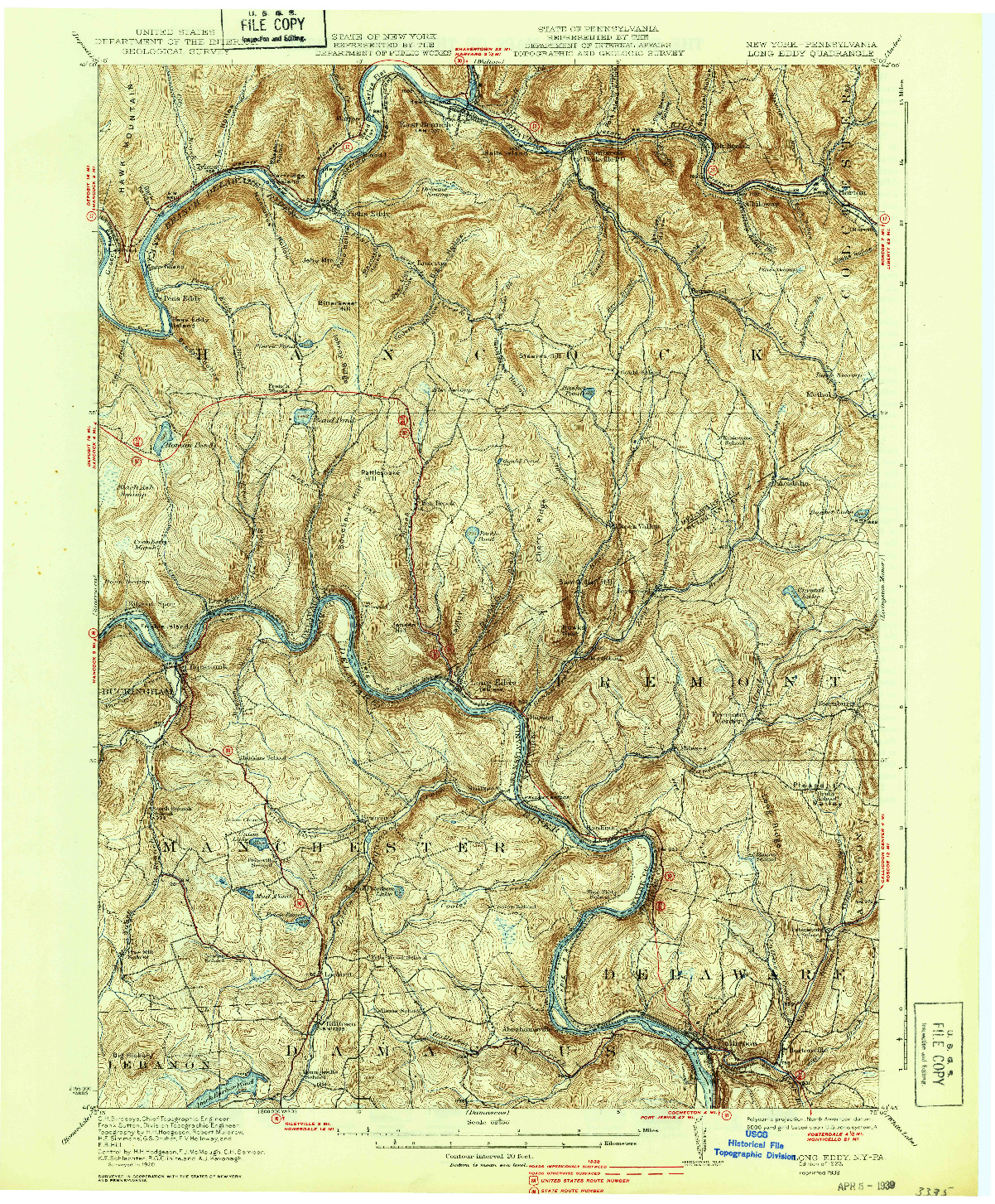 USGS 1:62500-SCALE QUADRANGLE FOR LONG EDDY, NY 1923