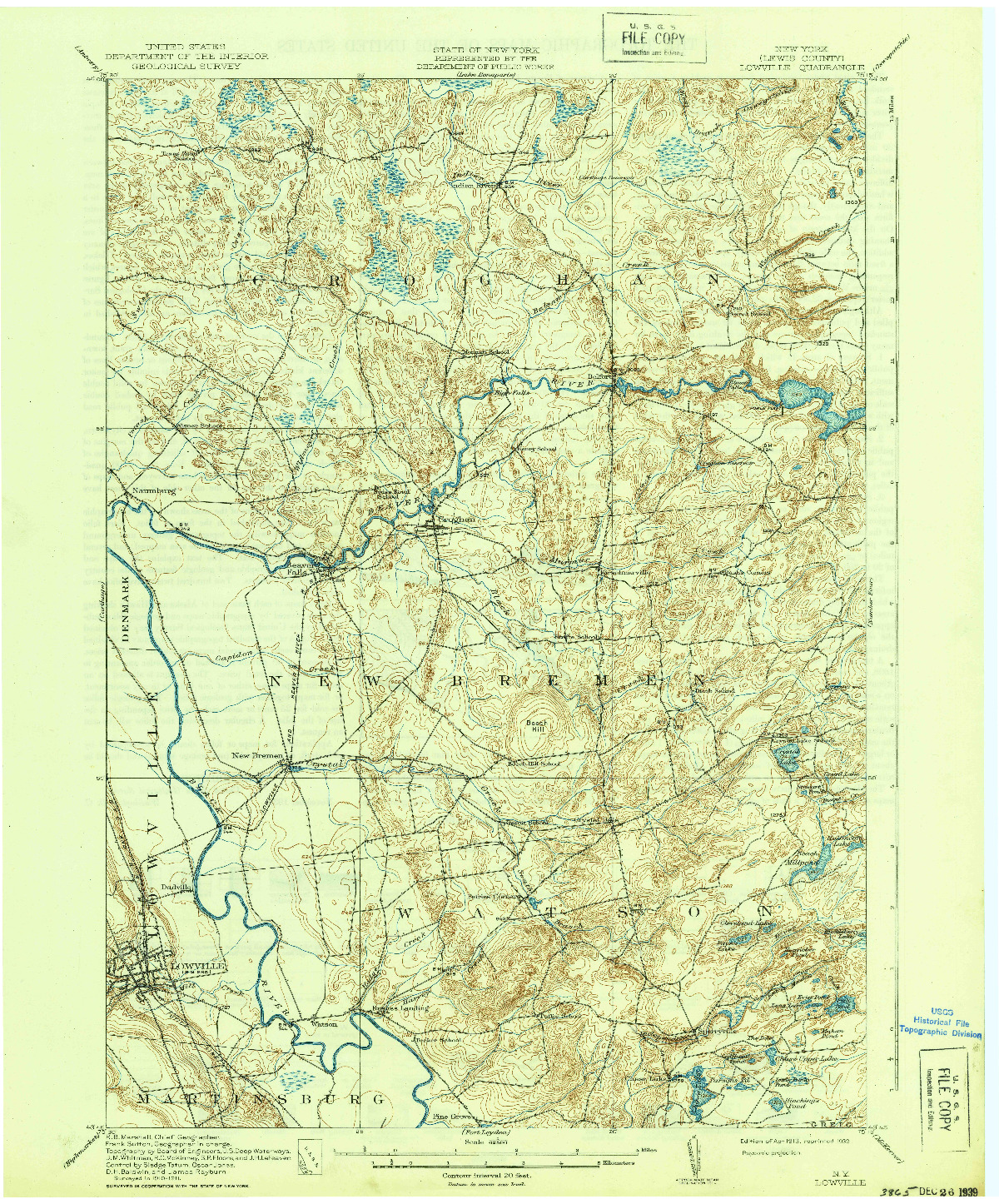 USGS 1:62500-SCALE QUADRANGLE FOR LOWVILLE, NY 1913