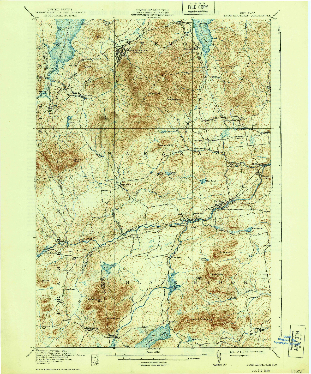 USGS 1:62500-SCALE QUADRANGLE FOR LYON MOUNTAIN, NY 1913