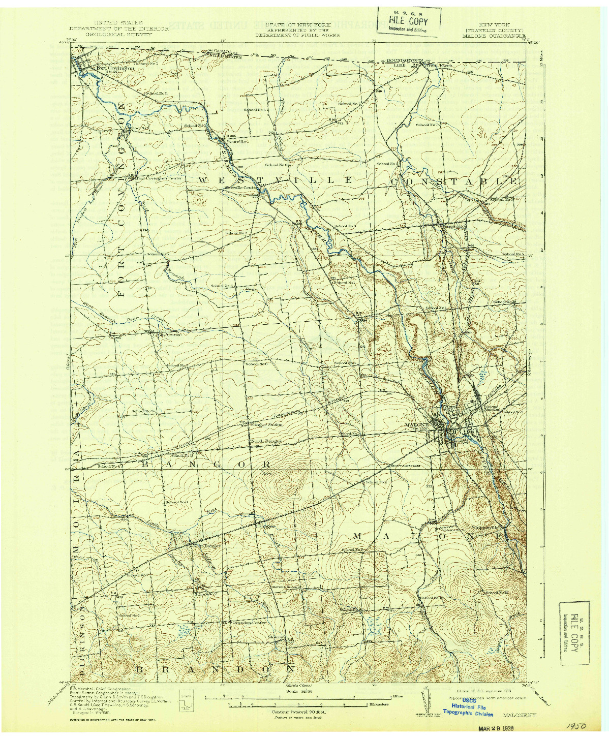 USGS 1:62500-SCALE QUADRANGLE FOR MALONE, NY 1917