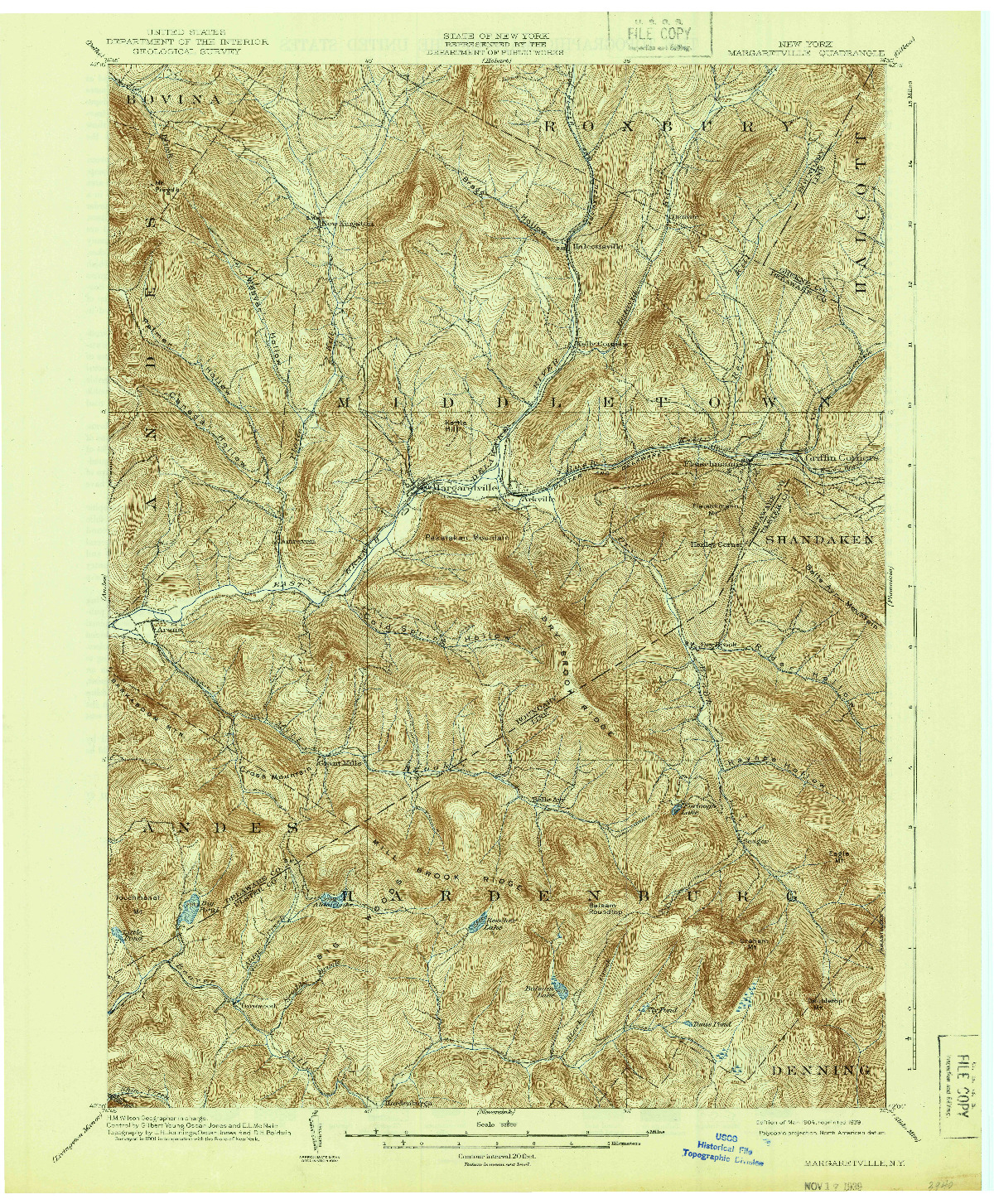 USGS 1:62500-SCALE QUADRANGLE FOR MARGARETVILLE, NY 1904