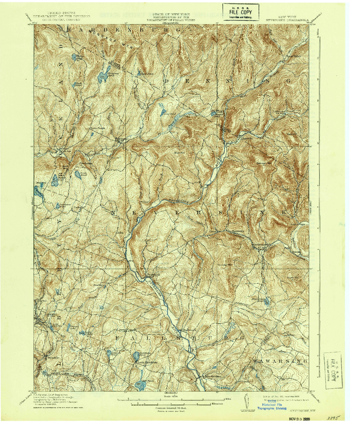 USGS 1:62500-SCALE QUADRANGLE FOR NEVERSINK, NY 1910