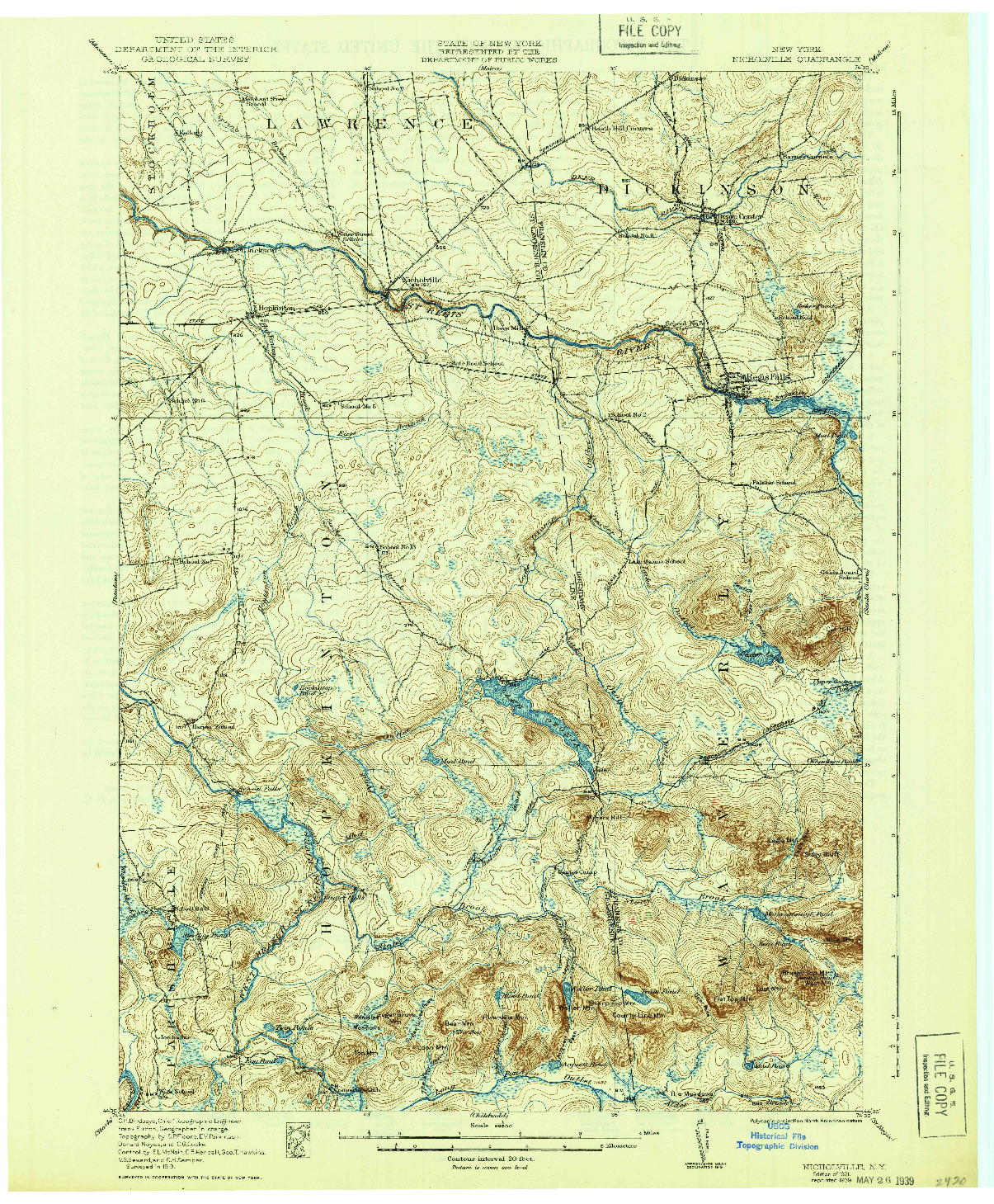 USGS 1:62500-SCALE QUADRANGLE FOR NICHOLVILLE, NY 1921