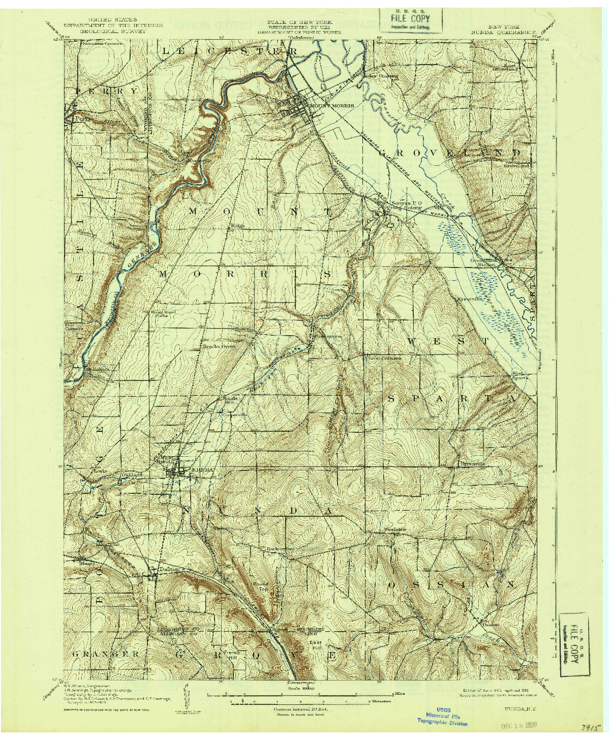 USGS 1:62500-SCALE QUADRANGLE FOR NUNDA, NY 1905