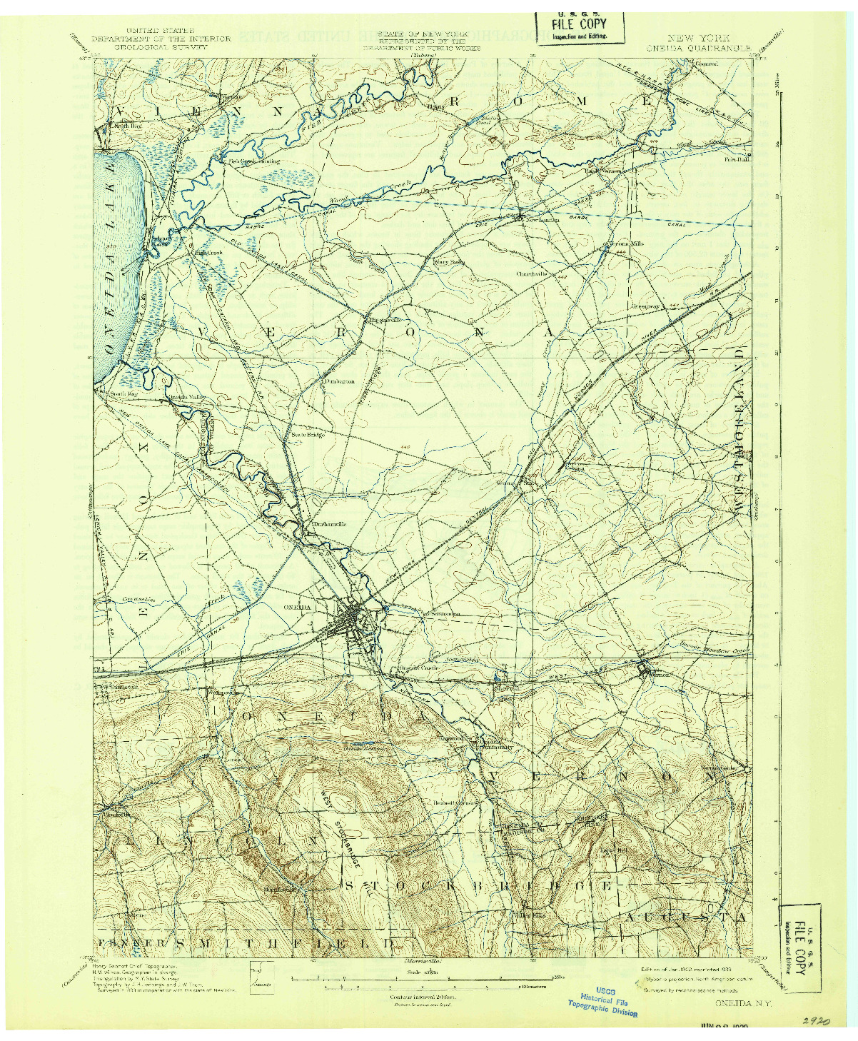 USGS 1:62500-SCALE QUADRANGLE FOR ONEIDA, NY 1939