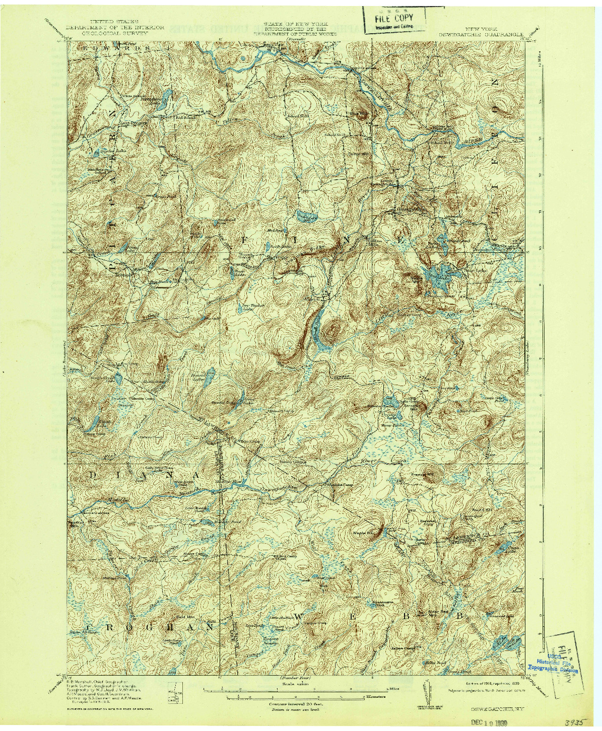 USGS 1:62500-SCALE QUADRANGLE FOR OSWEGATCHIE, NY 1918