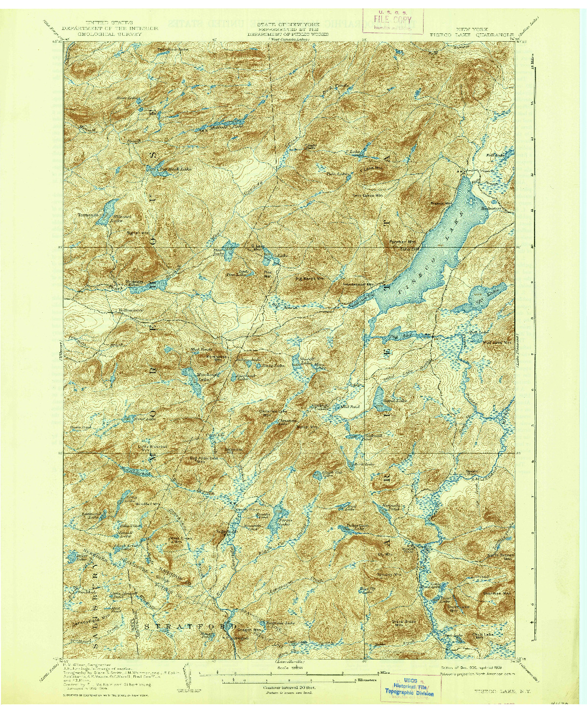 USGS 1:62500-SCALE QUADRANGLE FOR PISECO LAKE, NY 1906