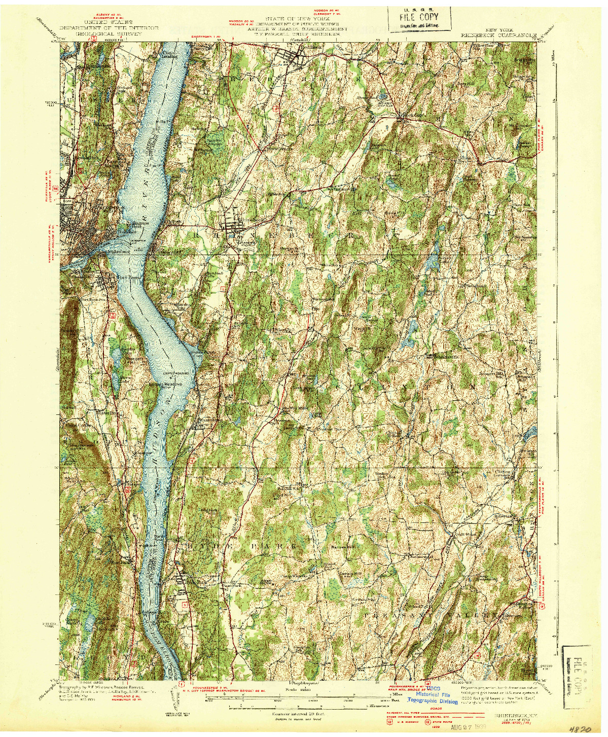 USGS 1:62500-SCALE QUADRANGLE FOR RHINEBECK, NY 1939