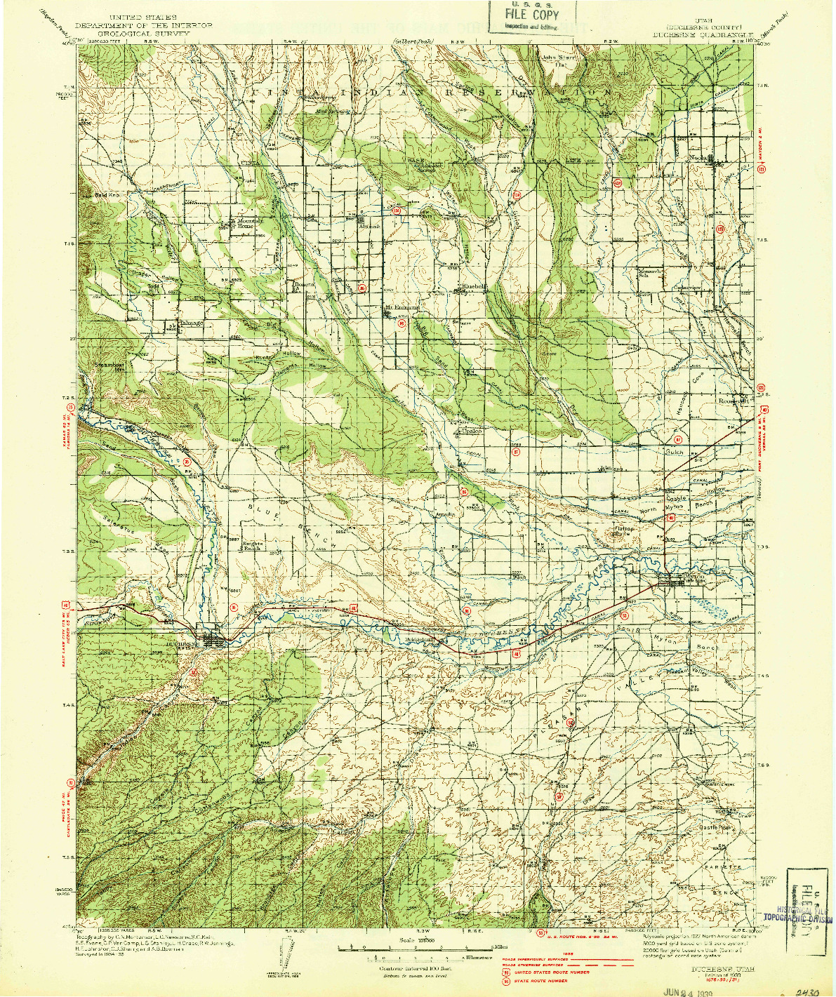 USGS 1:125000-SCALE QUADRANGLE FOR DUCHESNE, UT 1939