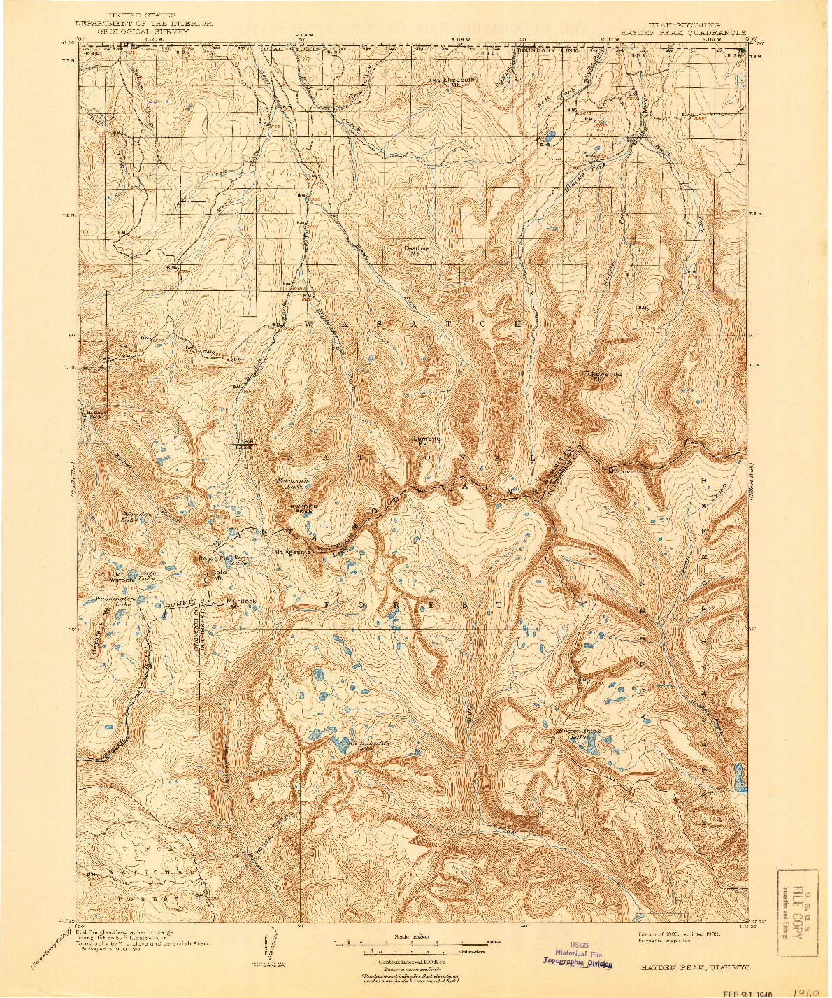 USGS 1:125000-SCALE QUADRANGLE FOR HAYDEN PEAK, UT 1903
