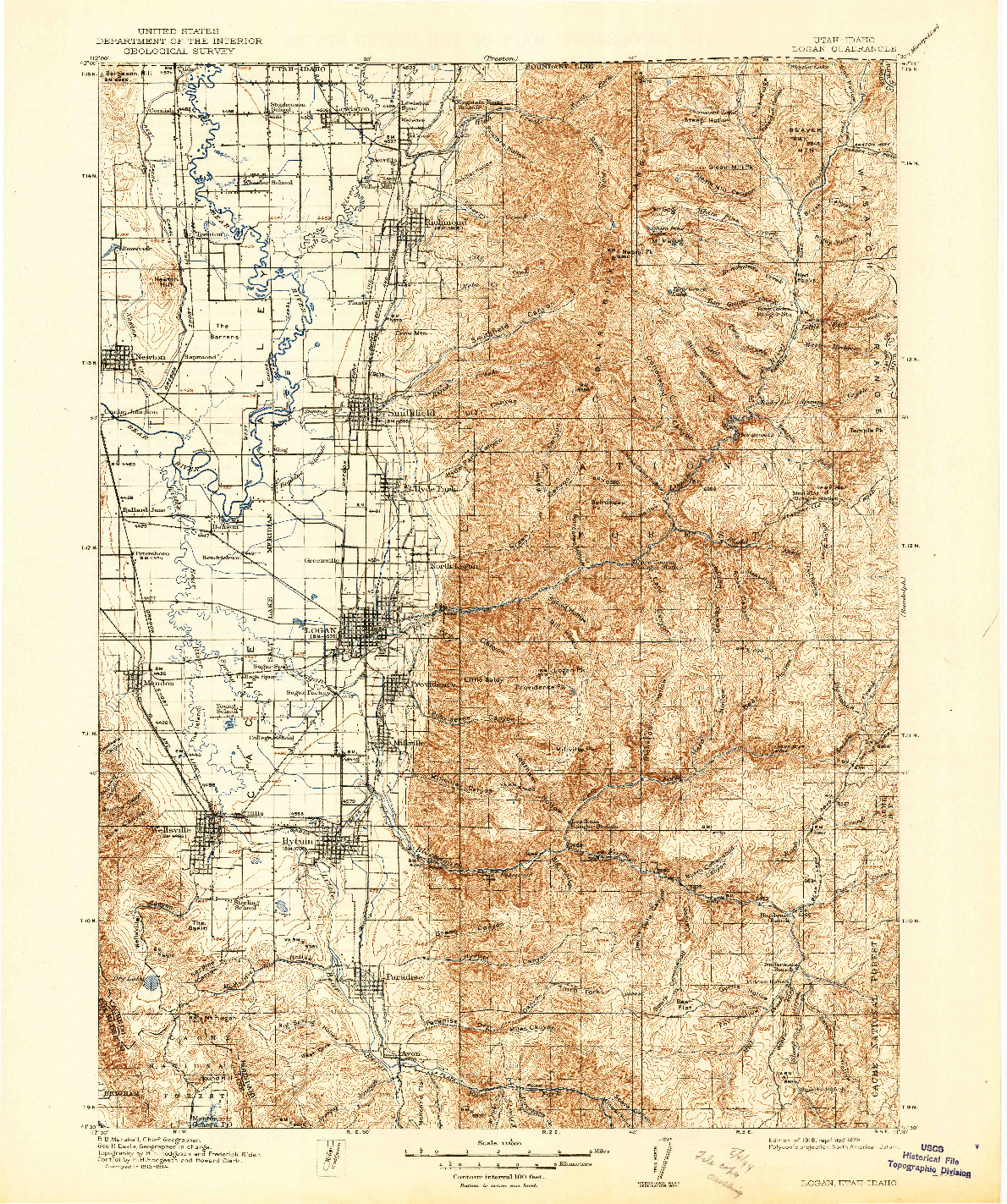 USGS 1:125000-SCALE QUADRANGLE FOR LOGAN, UT 1916