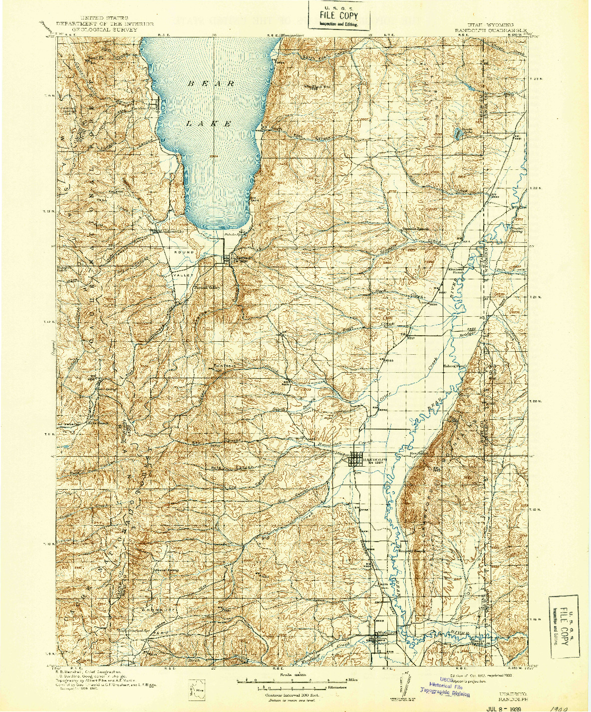 USGS 1:125000-SCALE QUADRANGLE FOR RANDOLPH, UT 1912