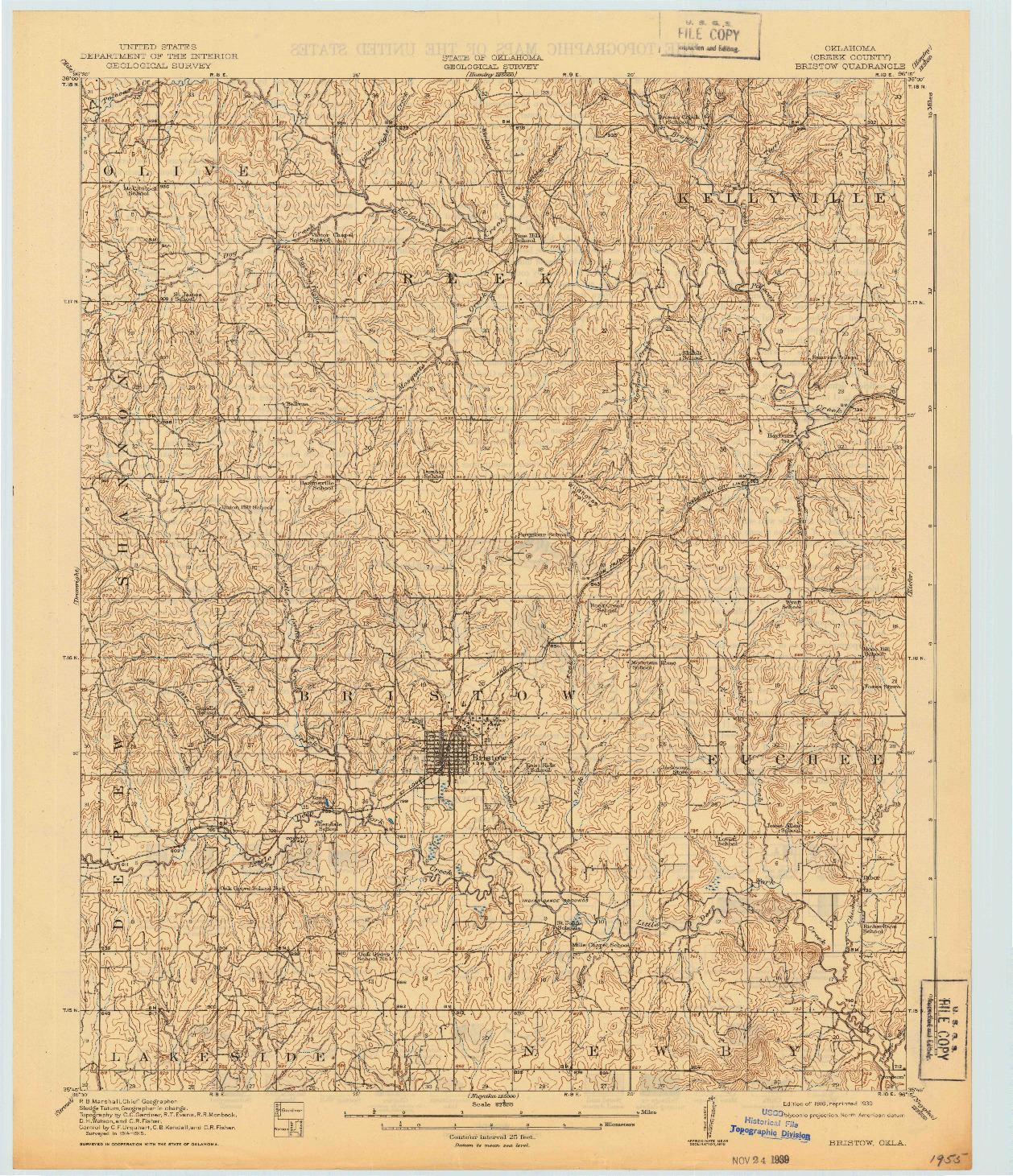 USGS 1:62500-SCALE QUADRANGLE FOR BRISTOW, OK 1916