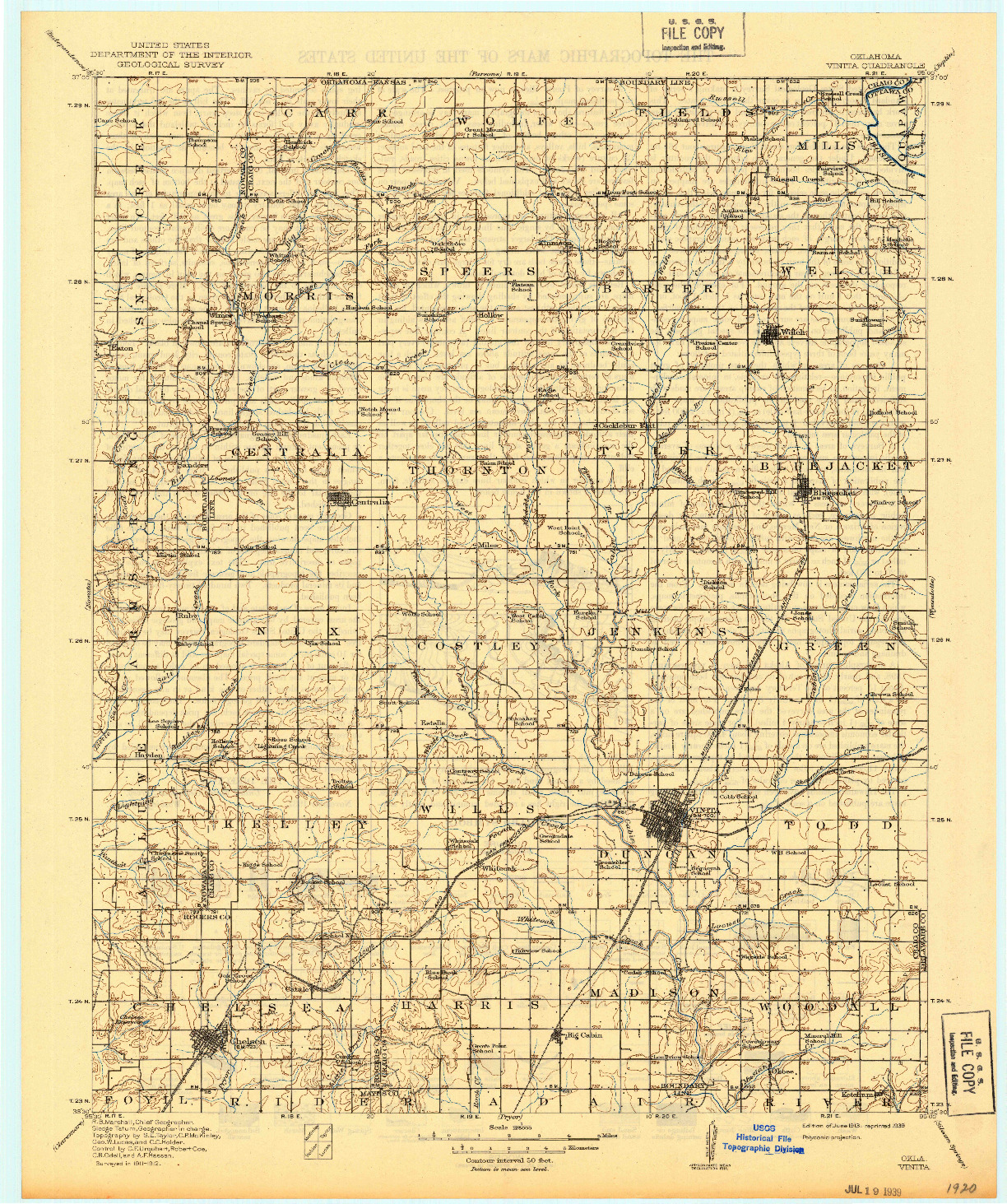 USGS 1:125000-SCALE QUADRANGLE FOR VINITA, OK 1913