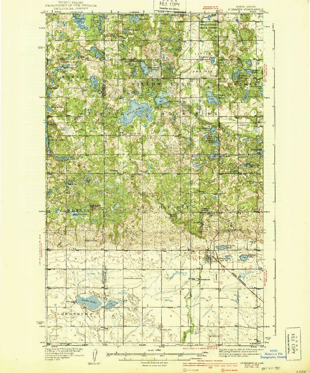 USGS 1:62500-SCALE QUADRANGLE FOR DUNSEITH, ND 1939