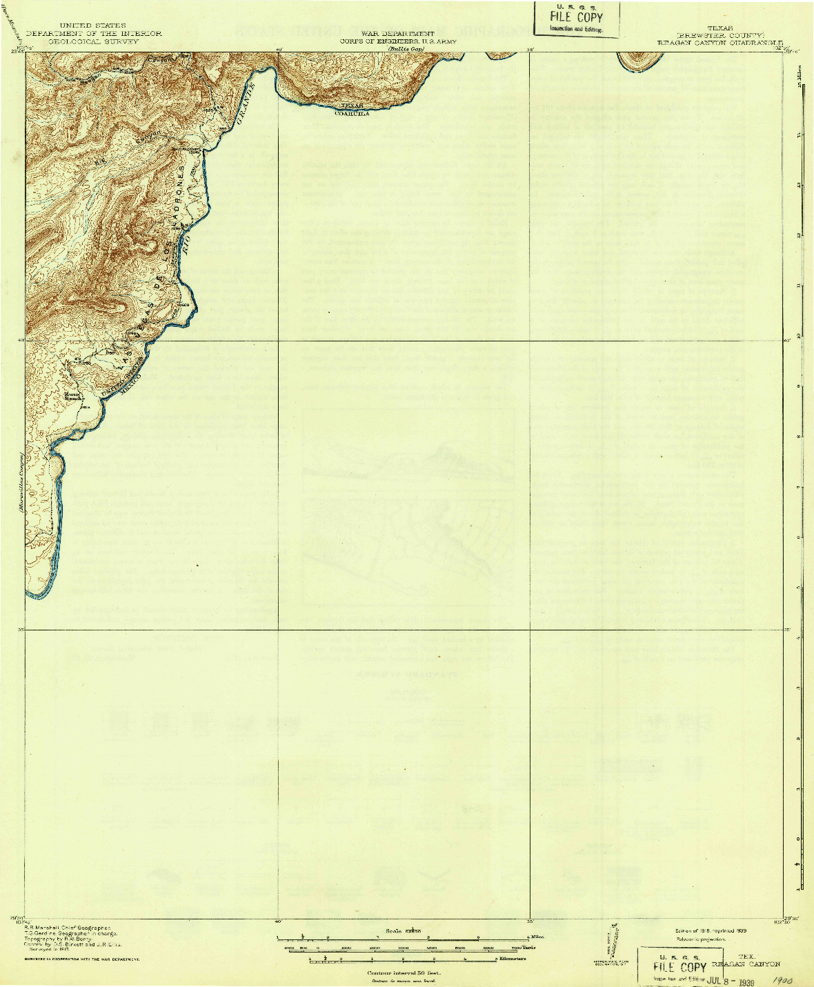 USGS 1:62500-SCALE QUADRANGLE FOR REAGAN CANYON, TX 1918