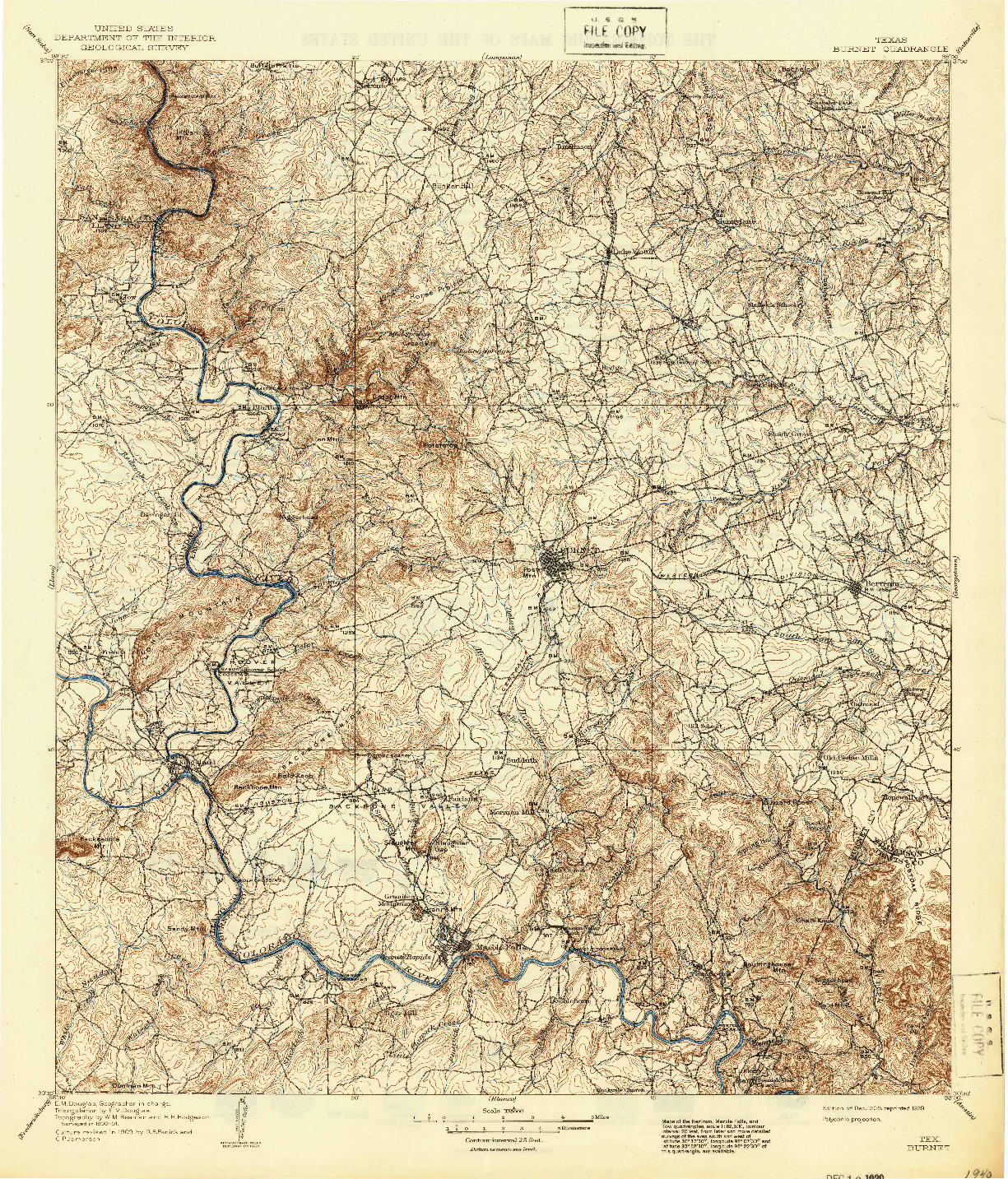 USGS 1:125000-SCALE QUADRANGLE FOR BURNET, TX 1909