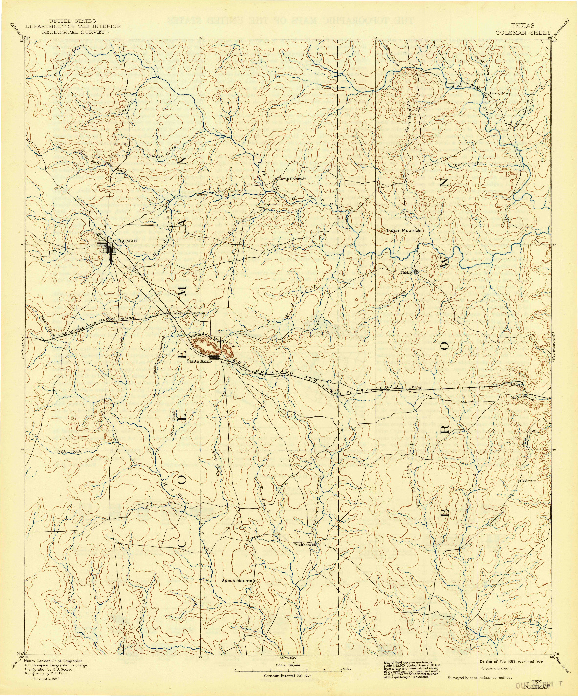 USGS 1:125000-SCALE QUADRANGLE FOR COLEMAN, TX 1889
