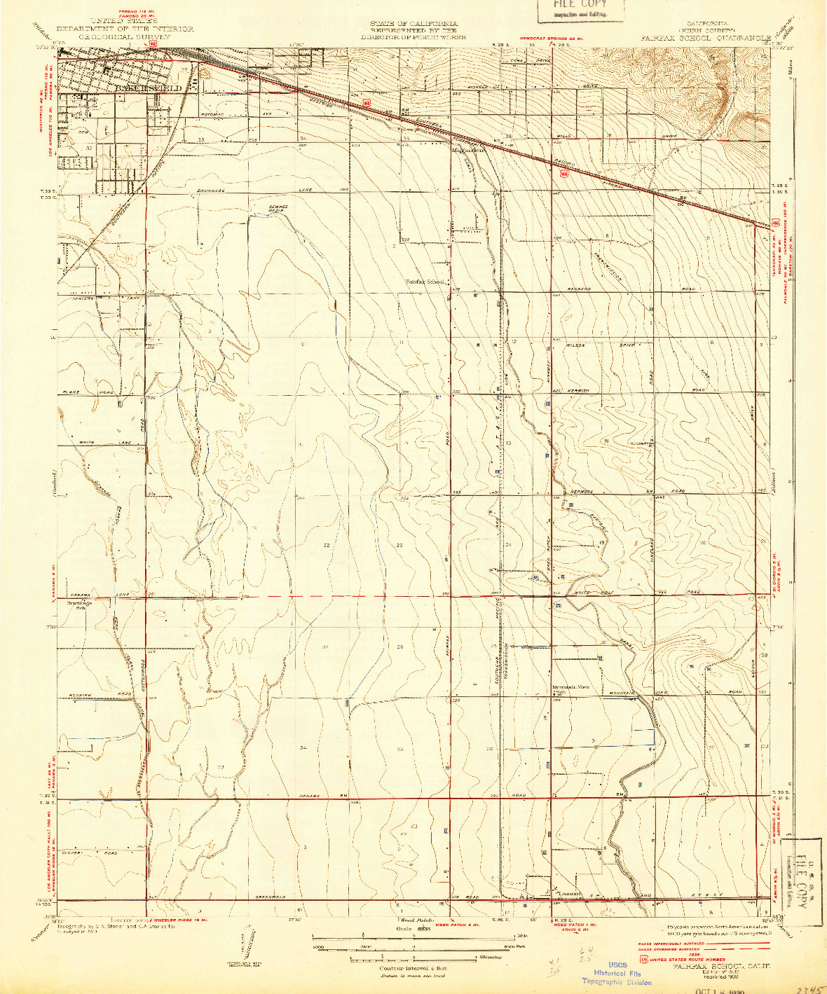 USGS 1:31680-SCALE QUADRANGLE FOR FAIRFAX SCHOOL, CA 1932