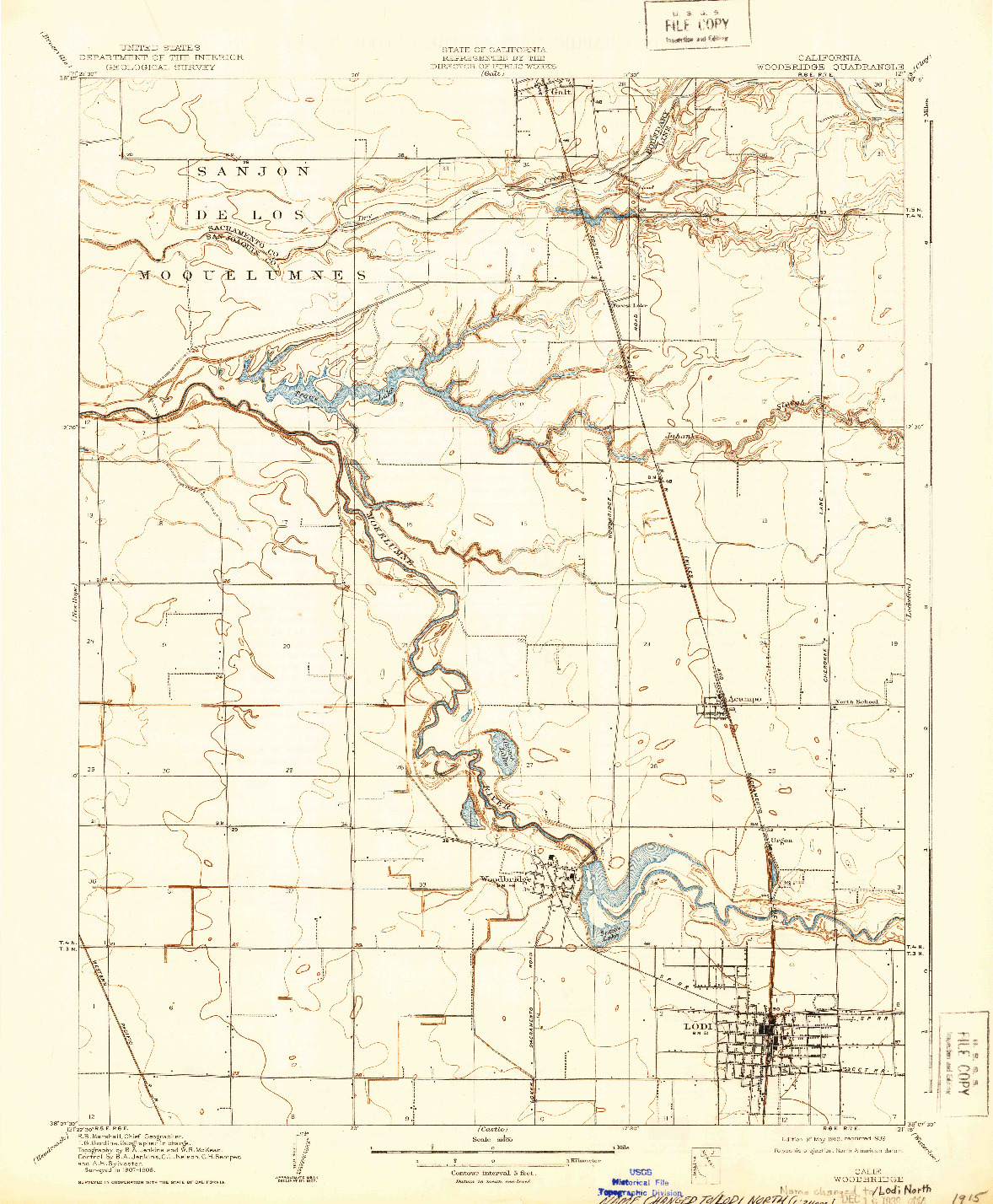 USGS 1:31680-SCALE QUADRANGLE FOR WOODBRIDGE, CA 1910