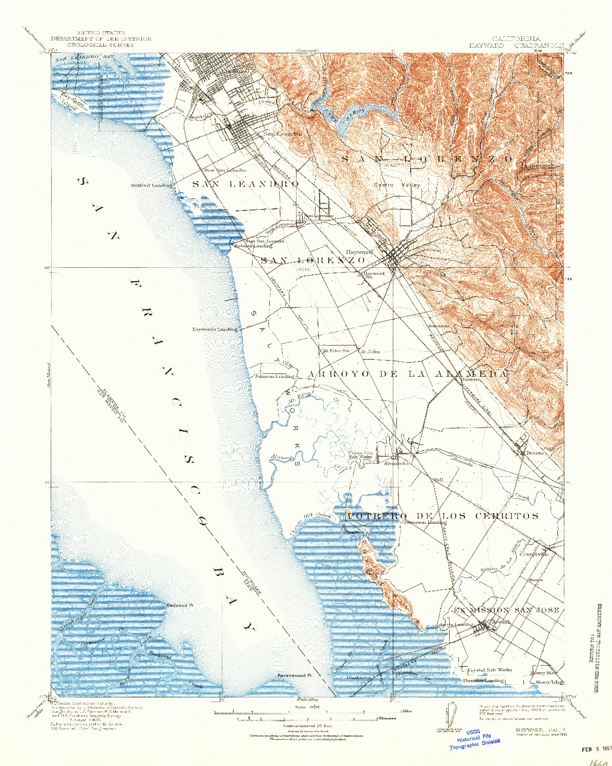 USGS 1:62500-SCALE QUADRANGLE FOR HAYWARD, CA 1915
