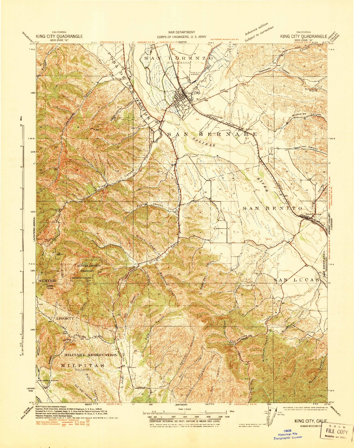 USGS 1:62500-SCALE QUADRANGLE FOR KING CITY, CA 1939