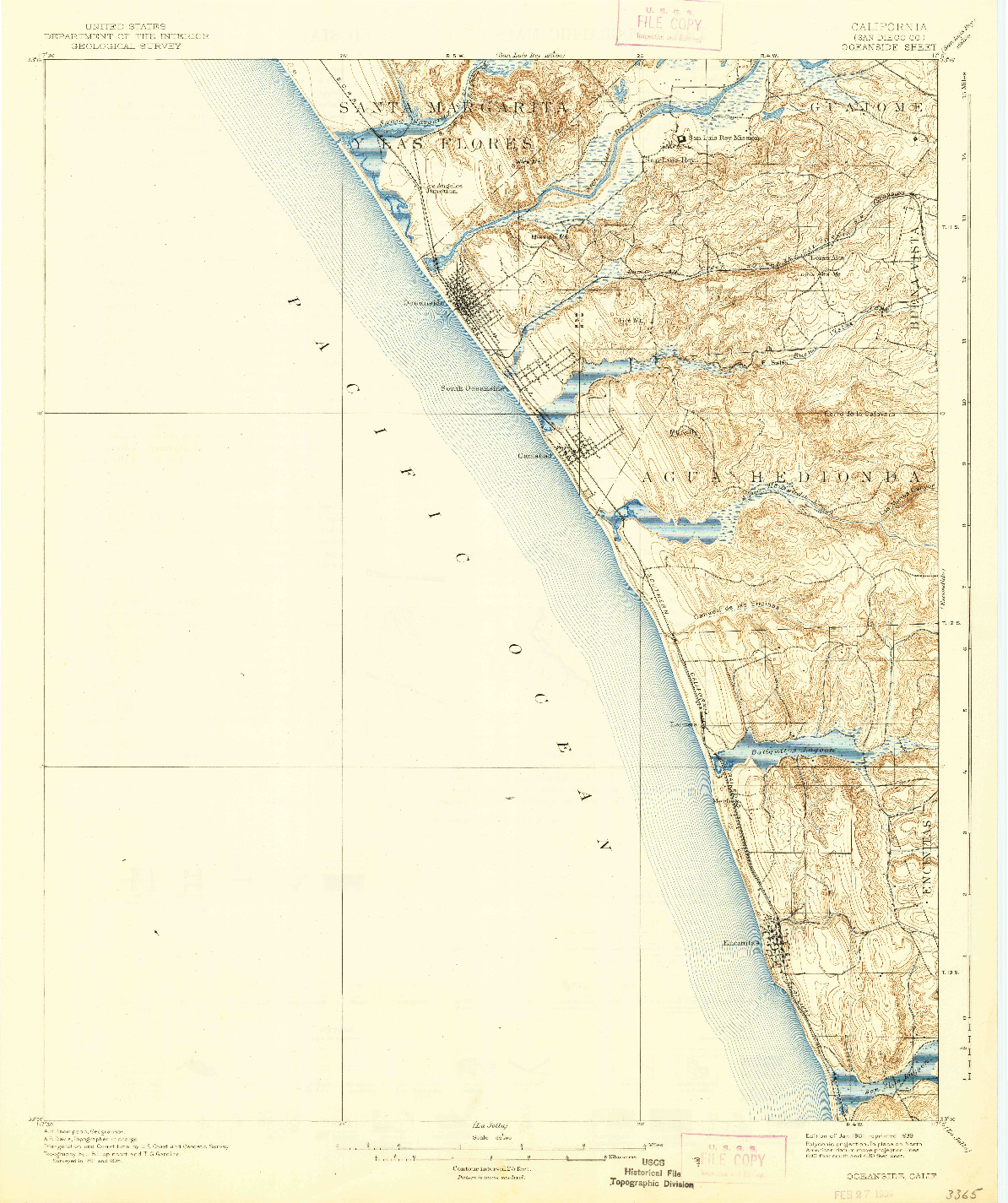 USGS 1:62500-SCALE QUADRANGLE FOR OCEANSIDE, CA 1901