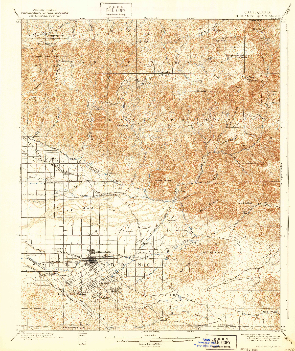 USGS 1:62500-SCALE QUADRANGLE FOR REDLANDS, CA 1901