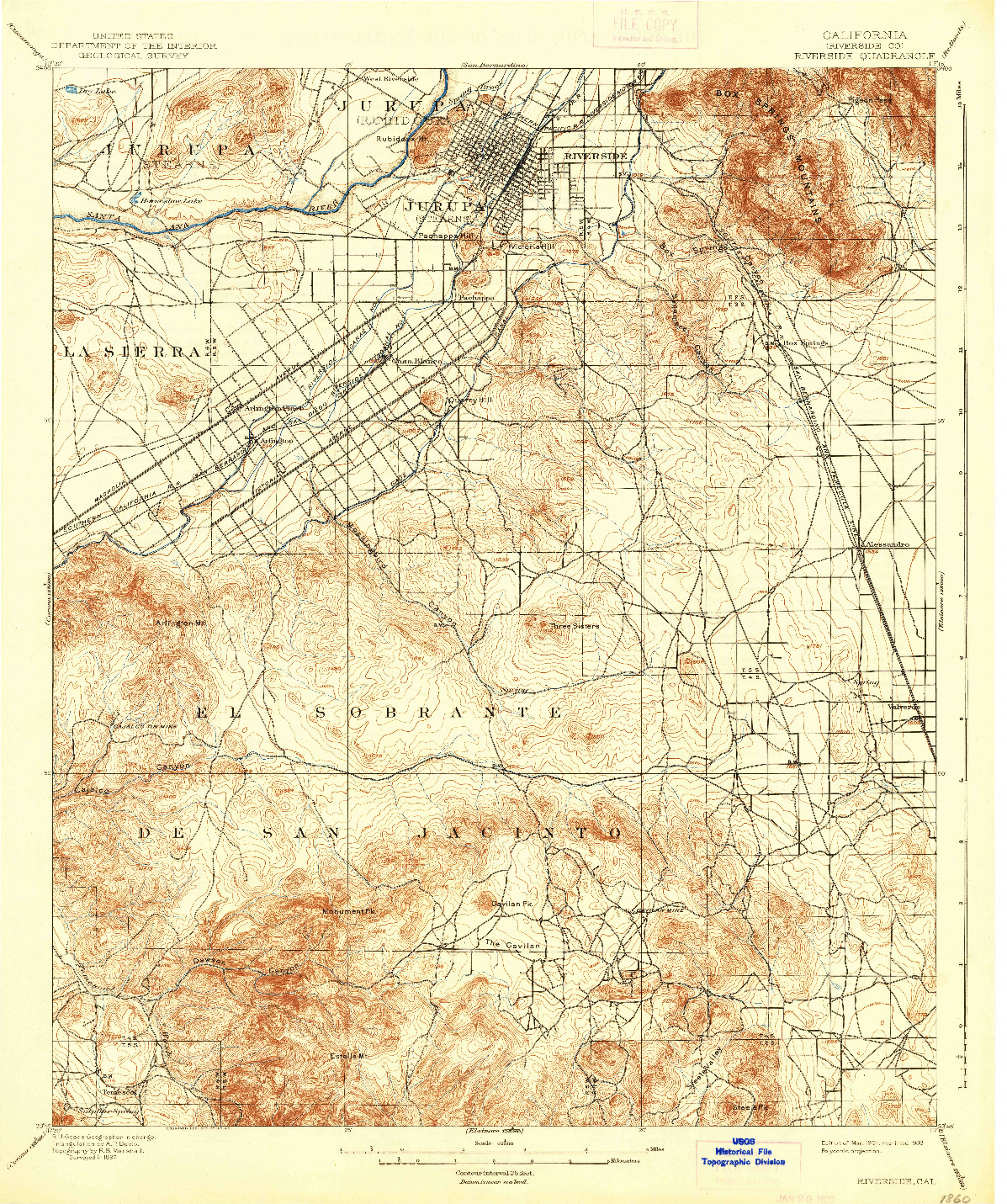 USGS 1:62500-SCALE QUADRANGLE FOR RIVERSIDE, CA 1901