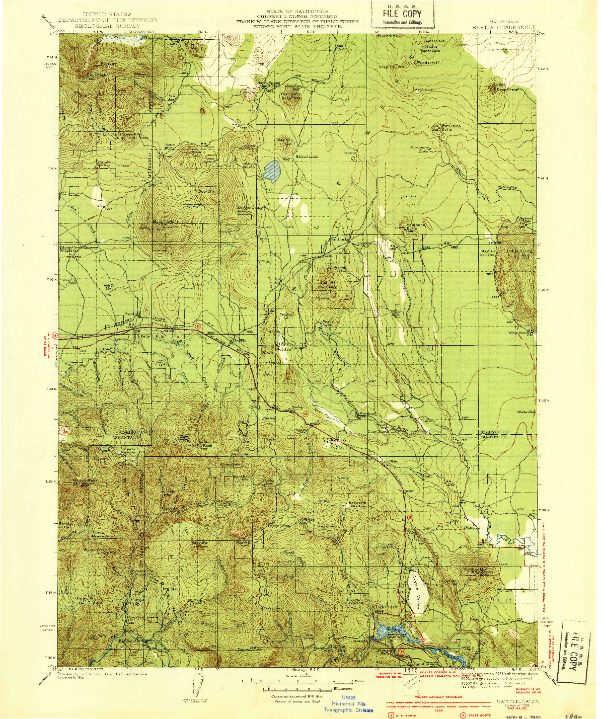 USGS 1:125000-SCALE QUADRANGLE FOR BARTLE, CA 1939