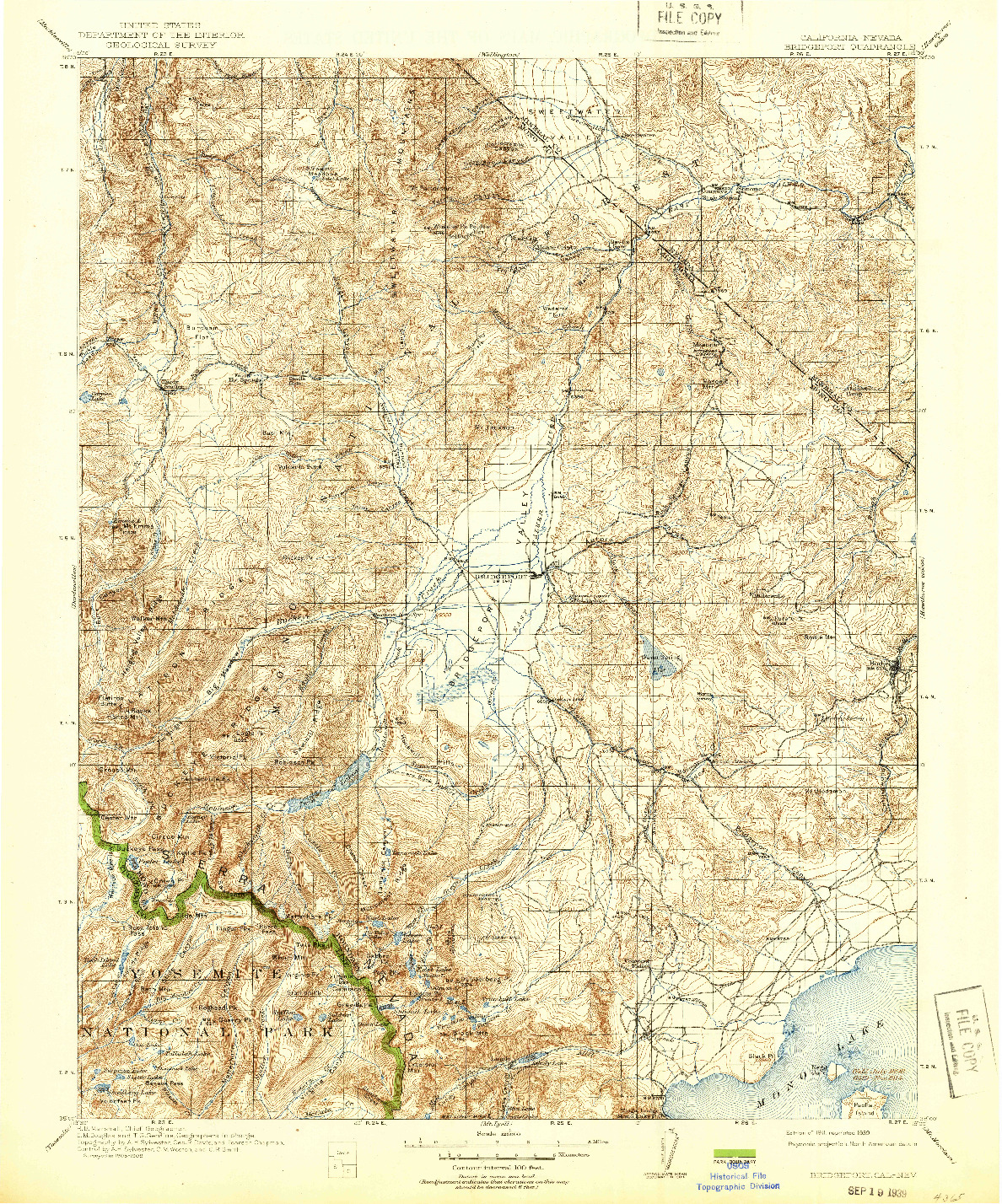 USGS 1:125000-SCALE QUADRANGLE FOR BRIDGEPORT, CA 1911