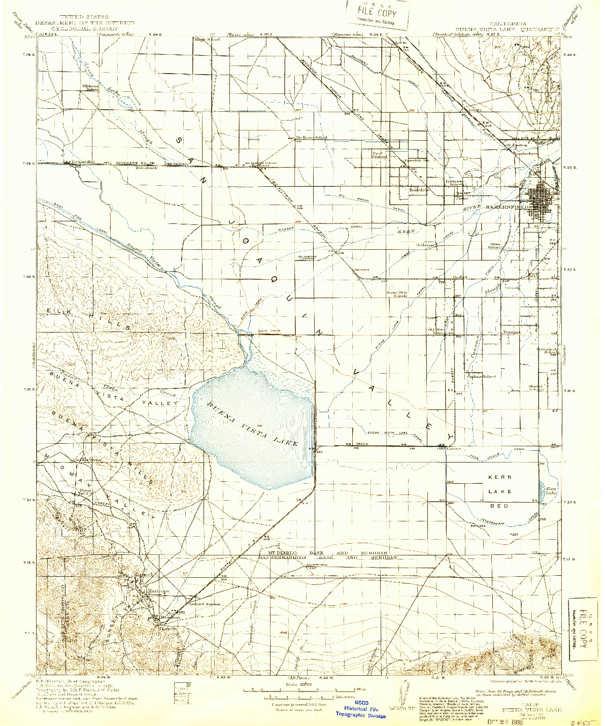 USGS 1:125000-SCALE QUADRANGLE FOR BUENA VISTA LAKE, CA 1912