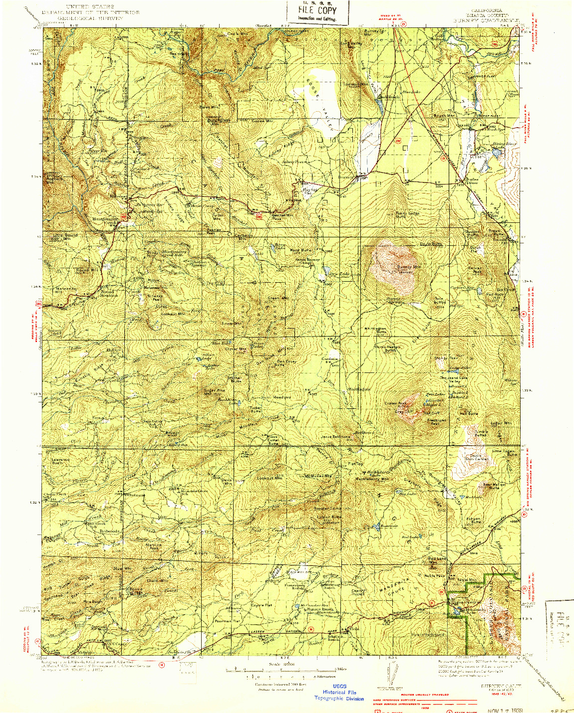 USGS 1:125000-SCALE QUADRANGLE FOR BURNEY, CA 1939