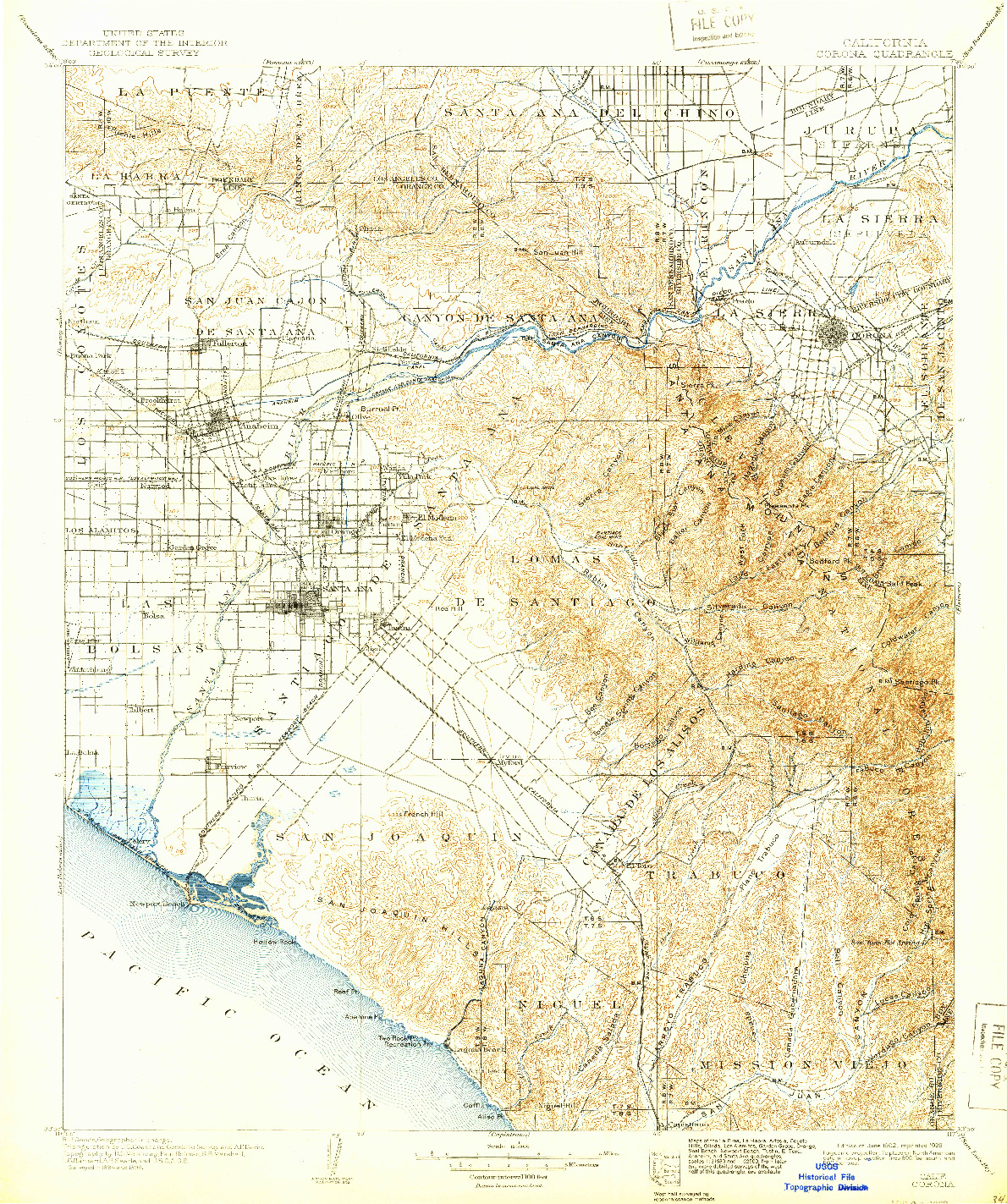 USGS 1:125000-SCALE QUADRANGLE FOR CORONA, CA 1902