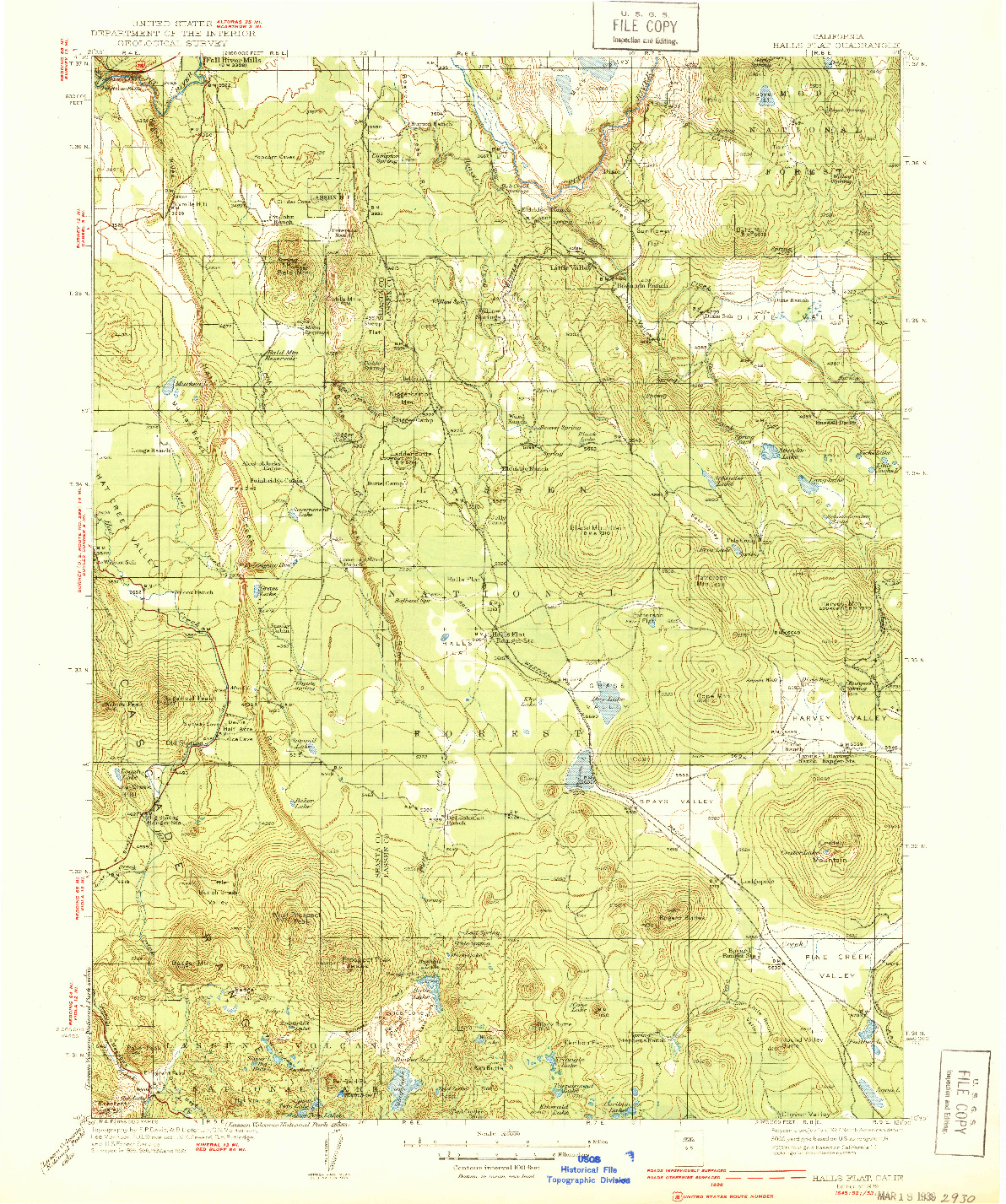 USGS 1:125000-SCALE QUADRANGLE FOR HALLS FLAT, CA 1939