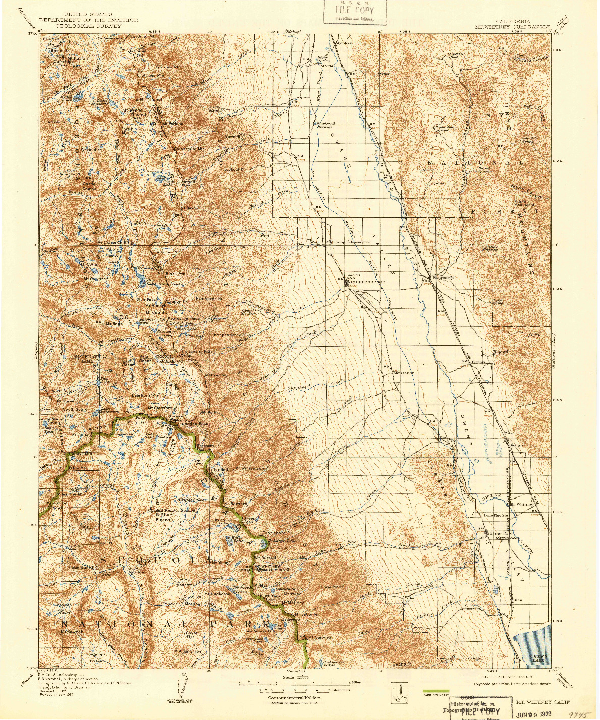 USGS 1:125000-SCALE QUADRANGLE FOR MT. WHITNEY, CA 1907