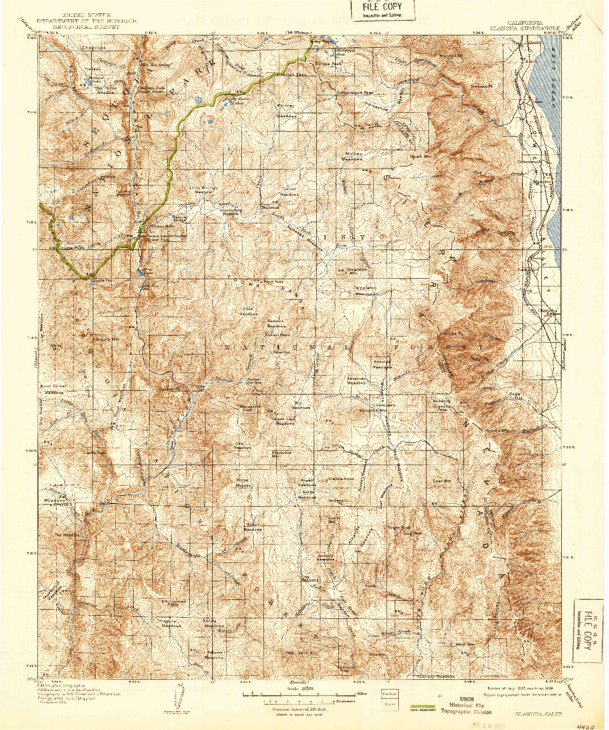 USGS 1:125000-SCALE QUADRANGLE FOR OLANCHA, CA 1907