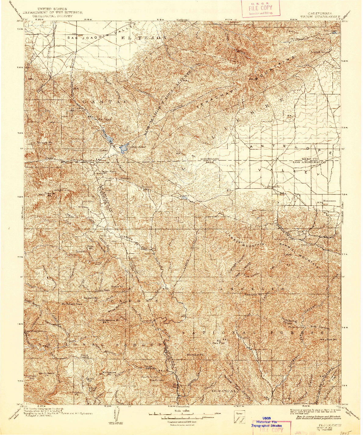 USGS 1:125000-SCALE QUADRANGLE FOR TEJON, CA 1903