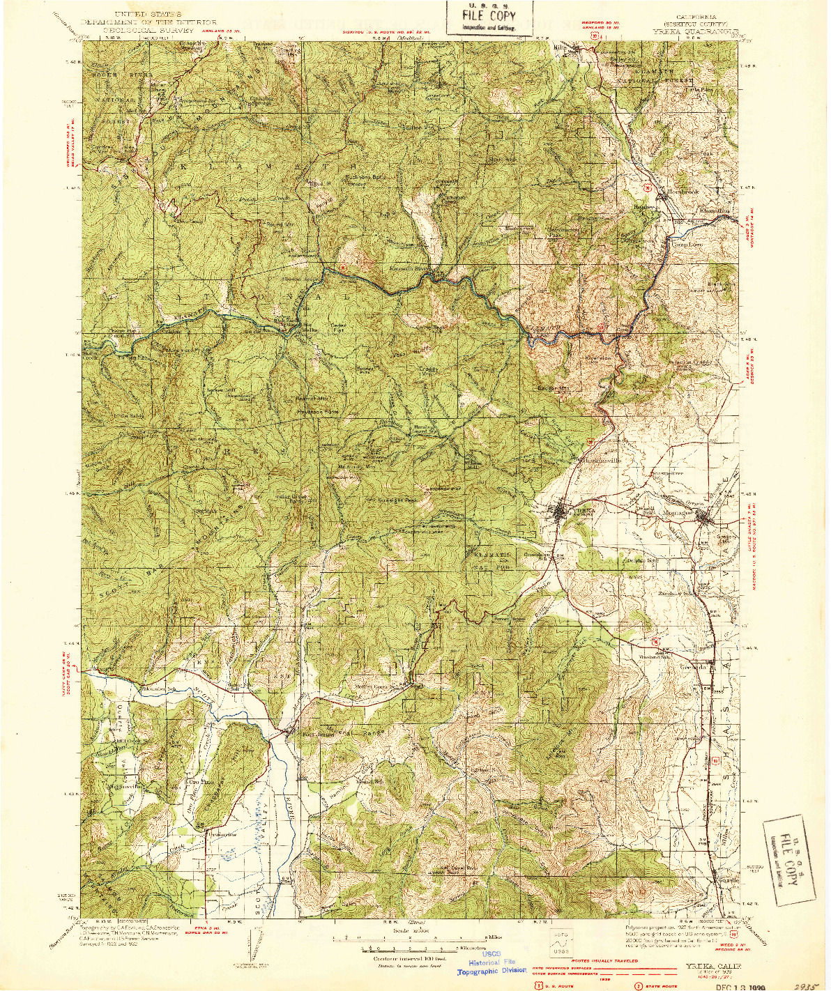 USGS 1:125000-SCALE QUADRANGLE FOR YREKA, CA 1939