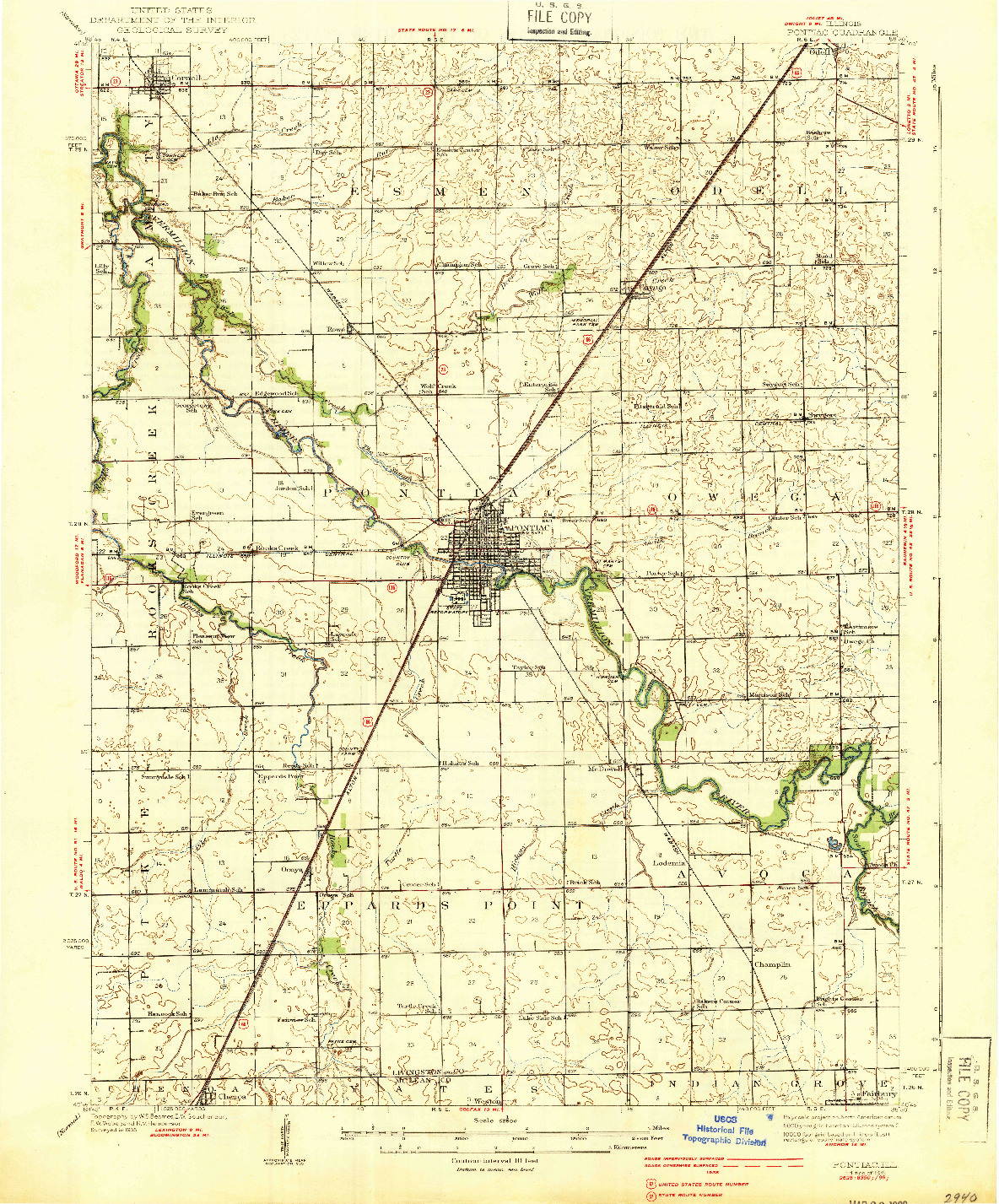 USGS 1:62500-SCALE QUADRANGLE FOR PONTIAC, IL 1939