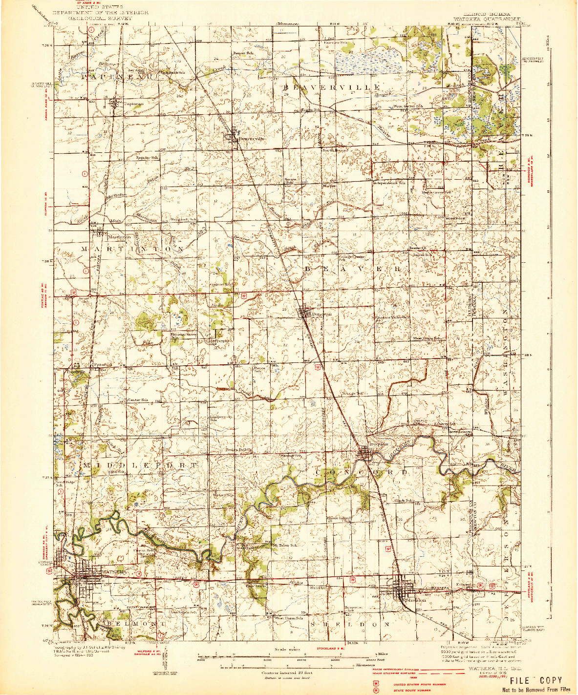 USGS 1:62500-SCALE QUADRANGLE FOR WATSEKA, IL 1939