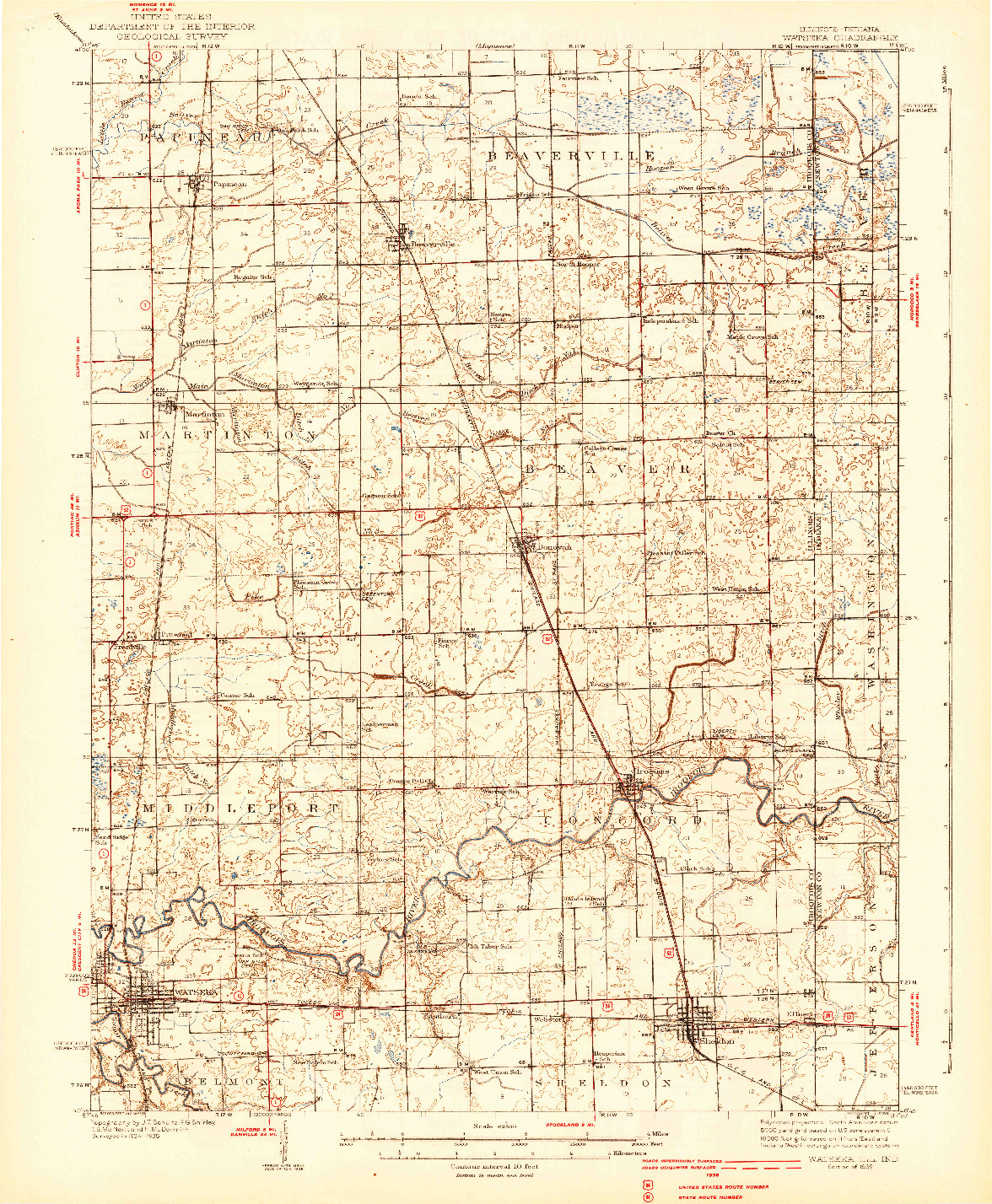 USGS 1:62500-SCALE QUADRANGLE FOR WATSEKA, IL 1939