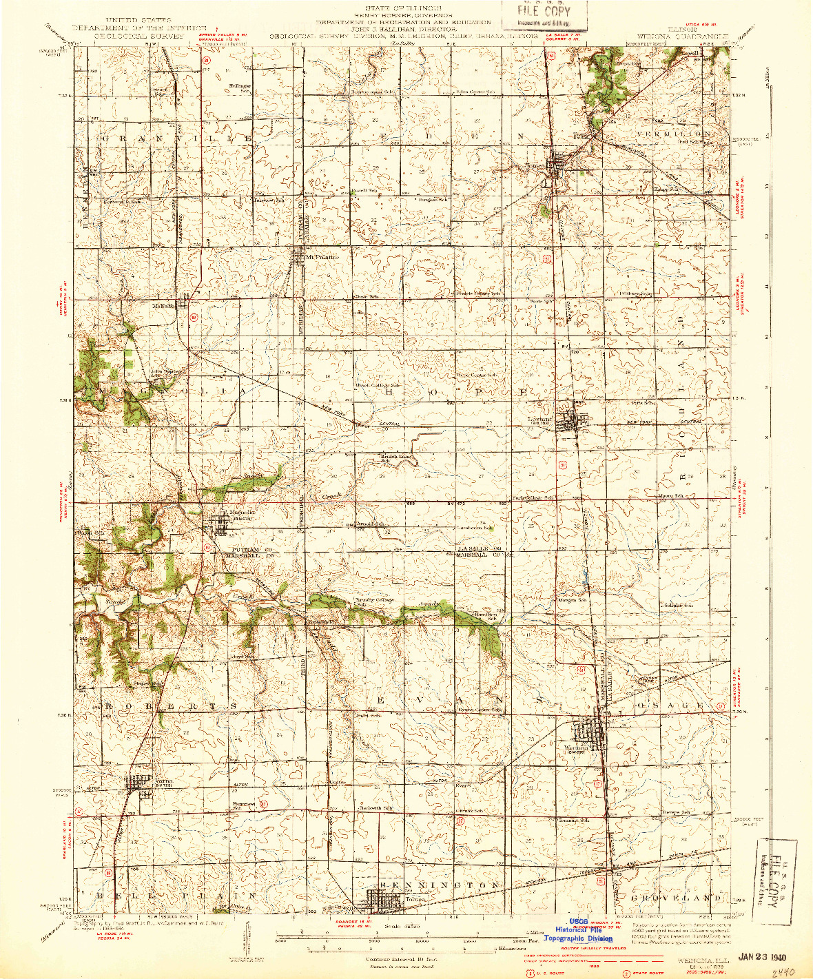 USGS 1:62500-SCALE QUADRANGLE FOR WENONA, IL 1939