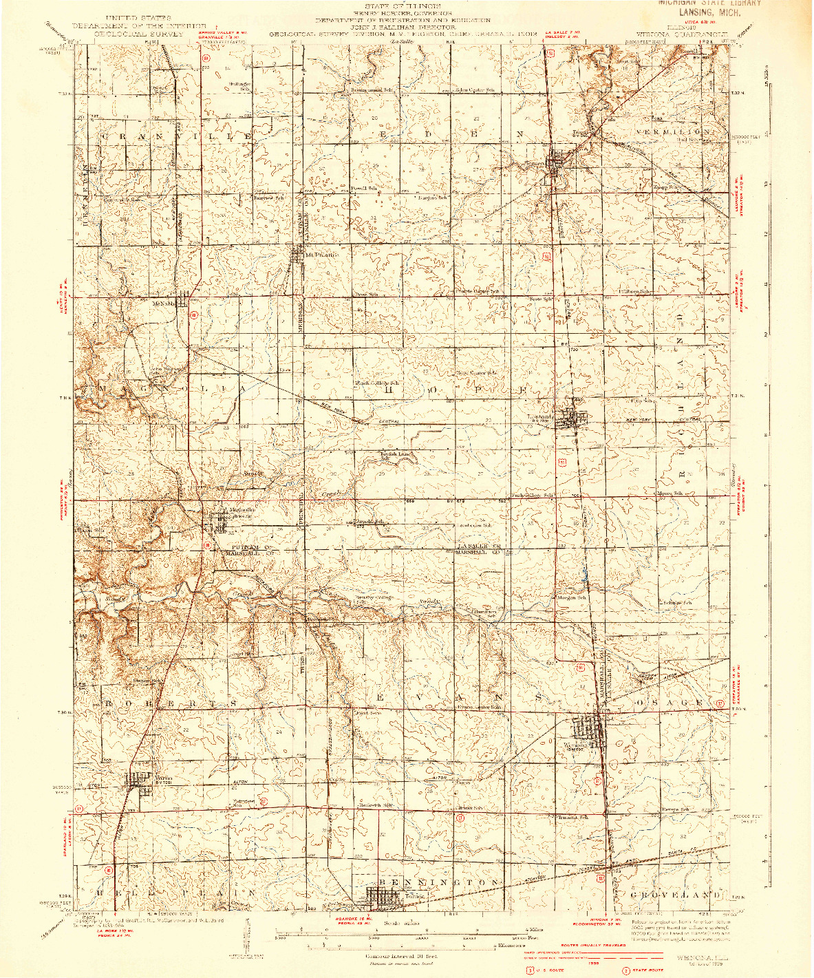 USGS 1:62500-SCALE QUADRANGLE FOR WENONA, IL 1939