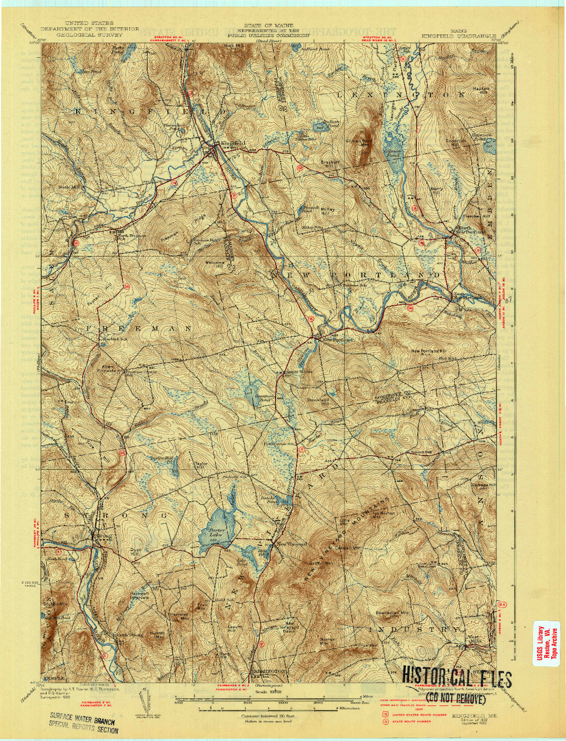 USGS 1:62500-SCALE QUADRANGLE FOR KINGFIELD, ME 1932