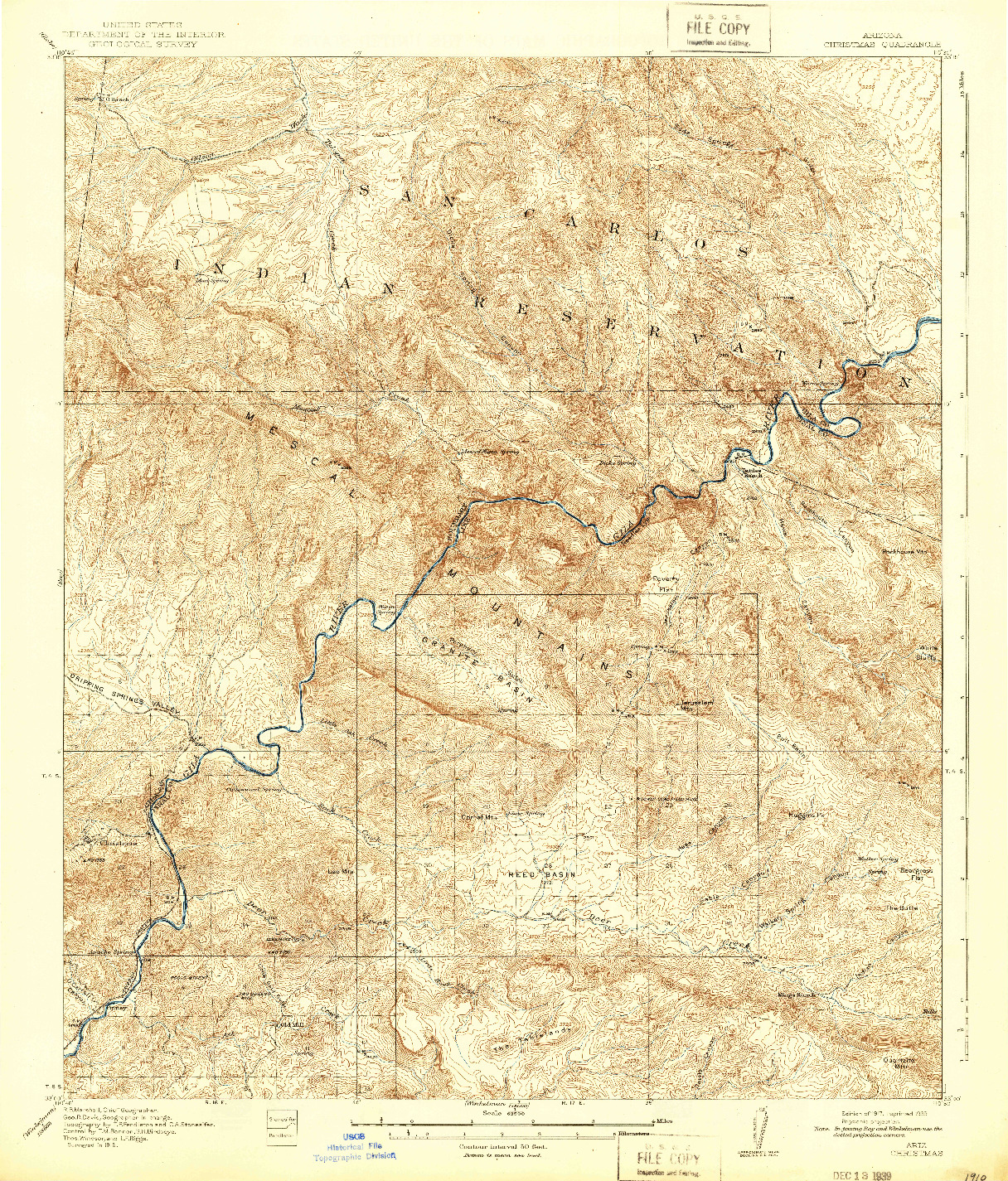 USGS 1:62500-SCALE QUADRANGLE FOR CHRISTMAS, AZ 1917